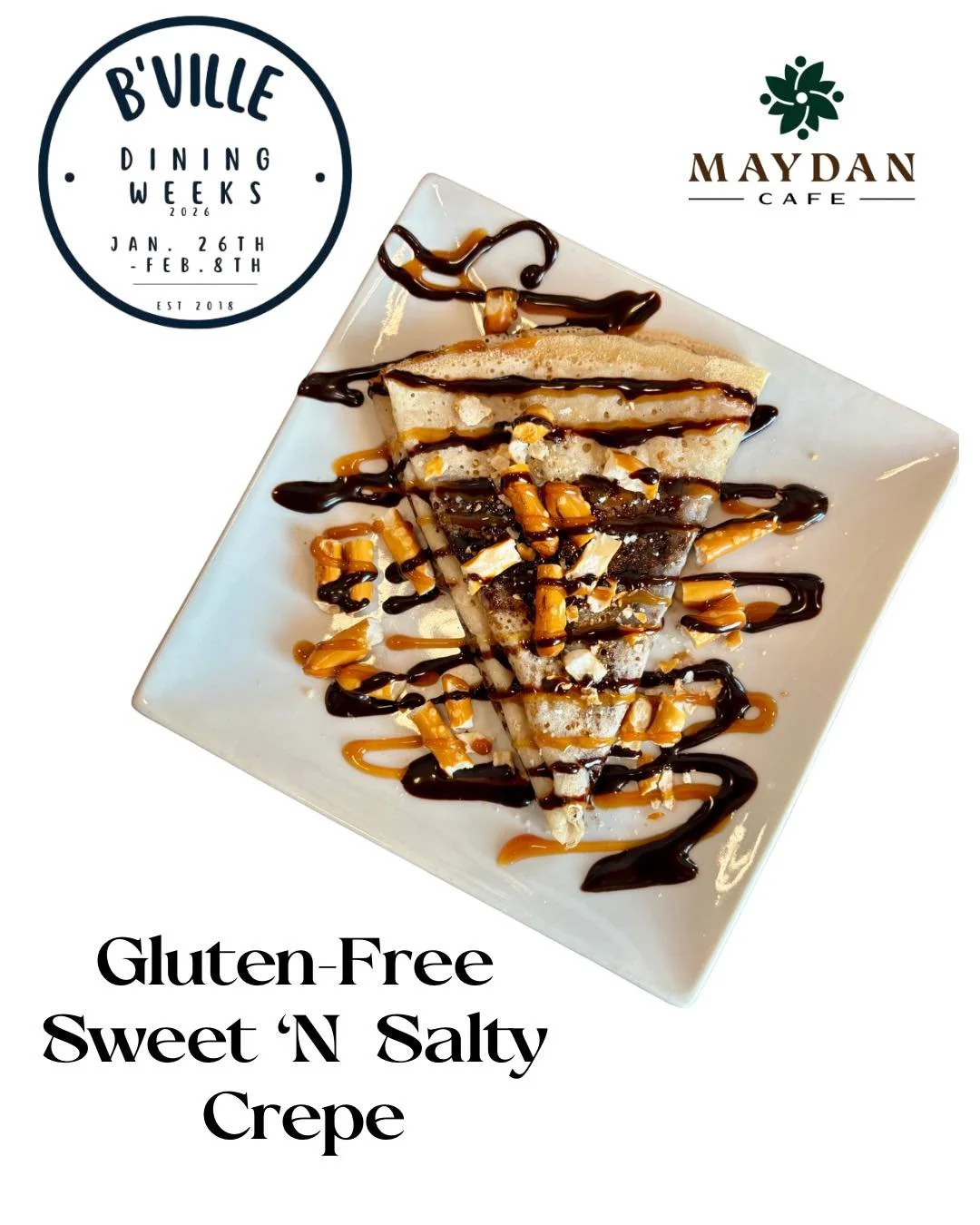 Did you know? 👀 Our Baldwinsville Dining Weeks special Sweet &rsquo;n Salty Crepe is available gluten-free too!
Same crave-worthy flavors, just gluten-free 🤍 Available through Sunday- don&rsquo;t miss it!!