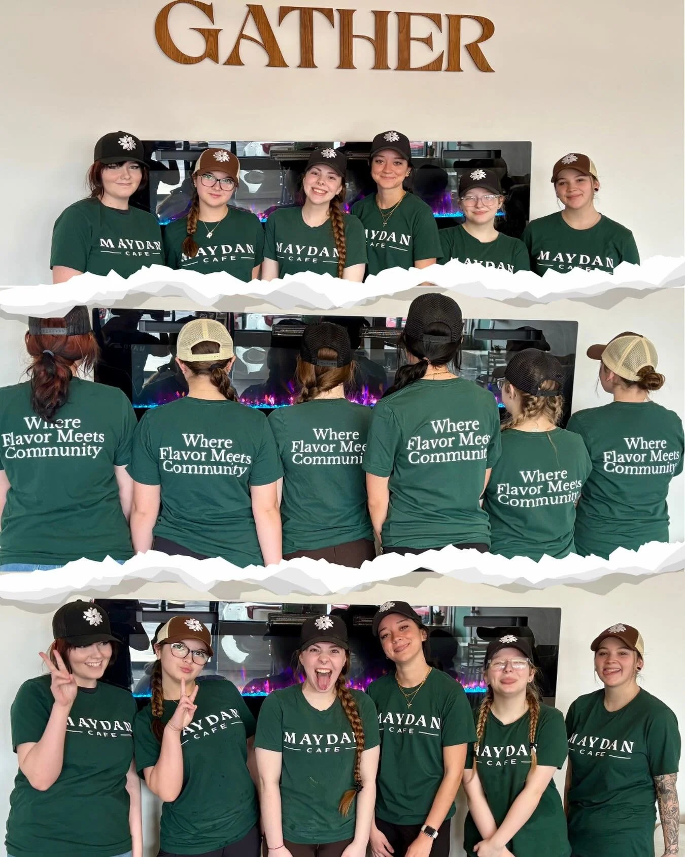 Where flavor meets community 💛

Just some of the amazing Maydan crew from today rocking our Where Flavor Meets Community tees, gathered right under our Gather sign &mdash; because Maydan is more than a cafe, it&rsquo;s a space where people come toge