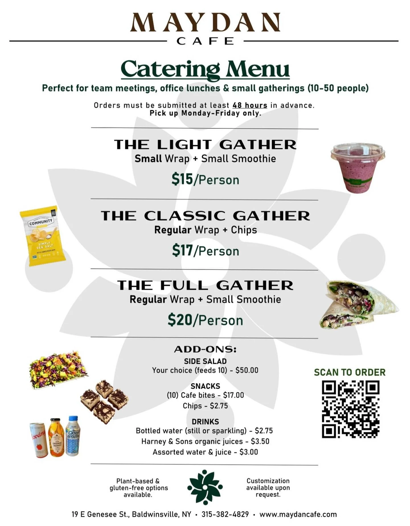 We&rsquo;re excited to introduce Maydan Catering for when you want to gather outside of Maydan&hellip; no prep, no stress.

Perfect for team meetings, office lunches, and small gatherings (10&ndash;50 people), our new catering menu makes it easy to s