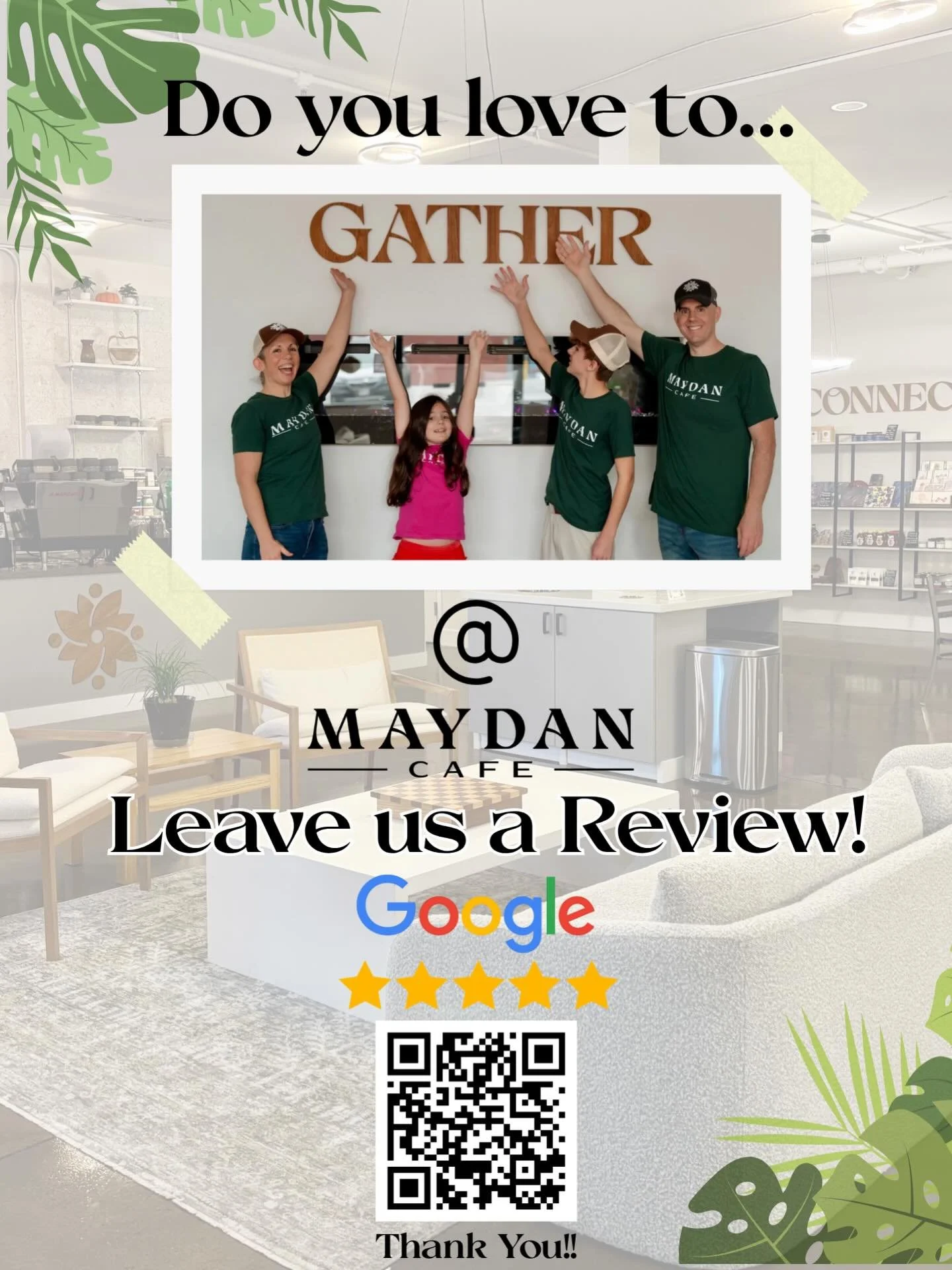 ✨ Do you love to gather? ✨
At Maydan Cafe, that&rsquo;s what we&rsquo;re all about&mdash;good food, great drinks, and a space to connect. 🤍

If you&rsquo;ve visited us, we&rsquo;d truly appreciate you taking a moment to leave us a review on Google. 