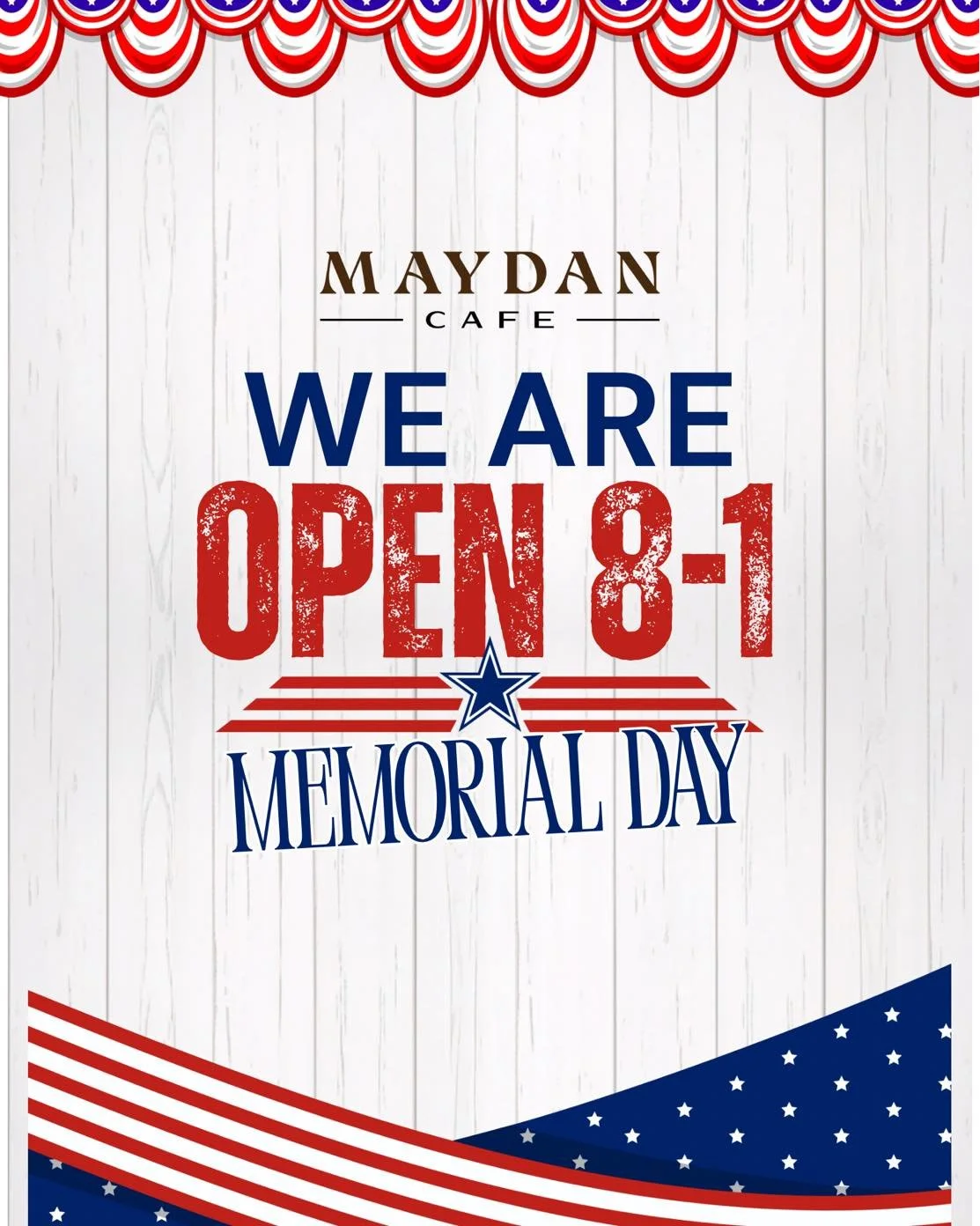 🇺🇸 Happy Memorial Day 🇺🇸

We&rsquo;re open today from 8 AM &ndash; 1 PM! Stop in for breakfast or lunch &mdash; coffee, smoothies, crepes, wraps, and cafe bites before your holiday plans. ☀️

Short on time? You can still order online for an easy 