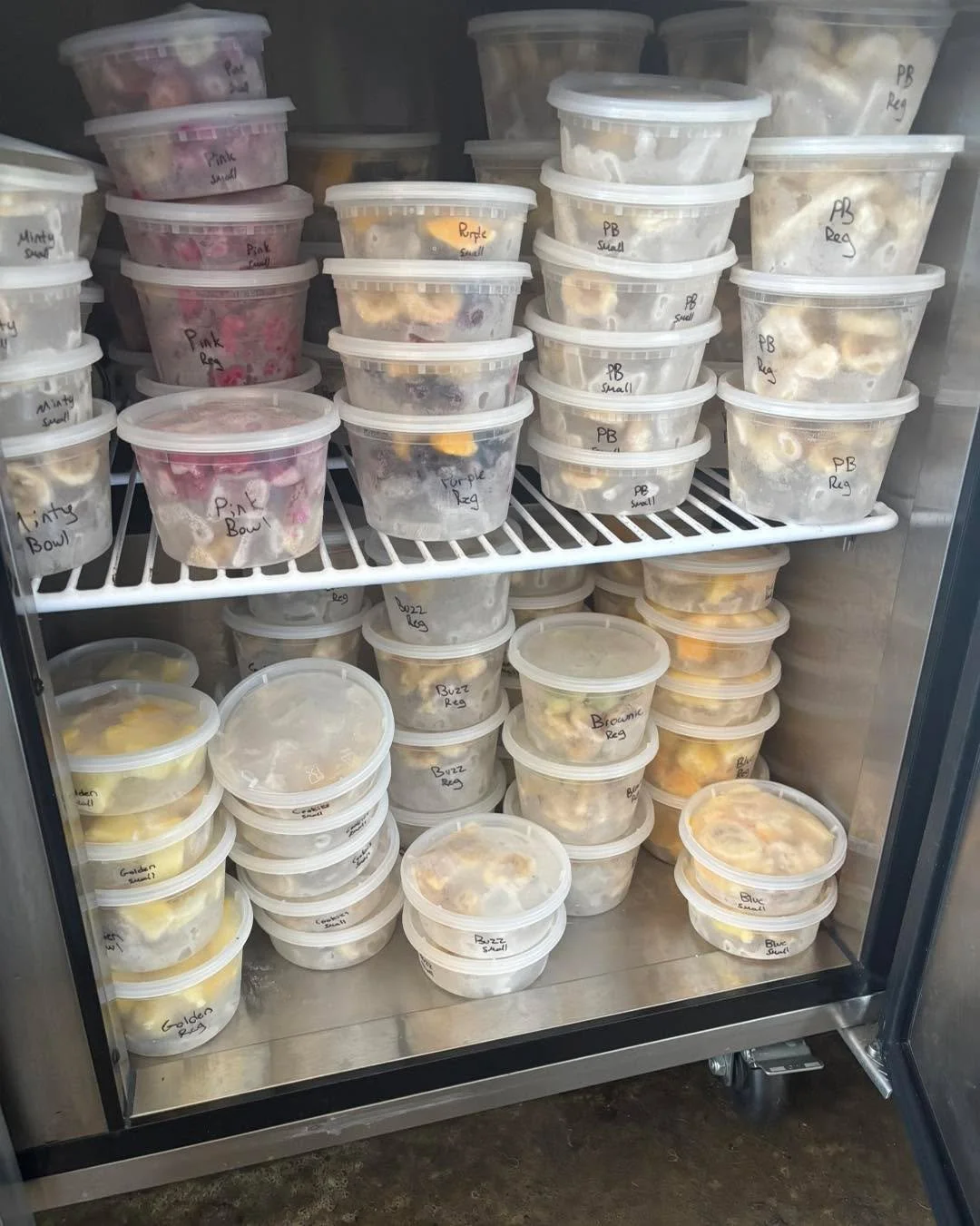 Week 1 of our new smoothie system = success! 🎉

We&rsquo;ve prepped and weighed all the frozen fruits, veggies, and ice for each of our 11 smoothies and smoothie bowls into ready-to-blend containers. That means faster prep, quicker service, and less
