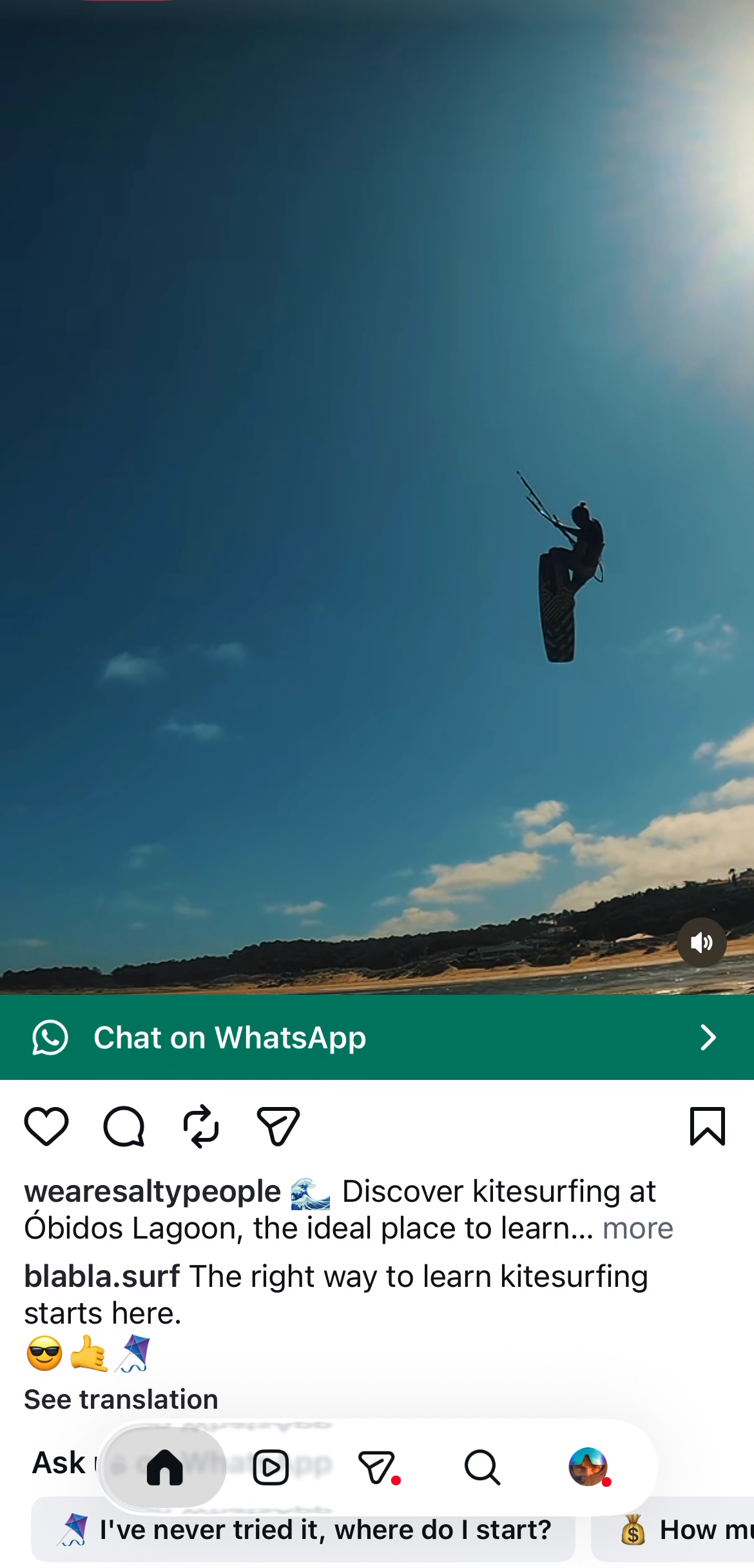 Anuncio en Instagram con botón a WhatsApp
