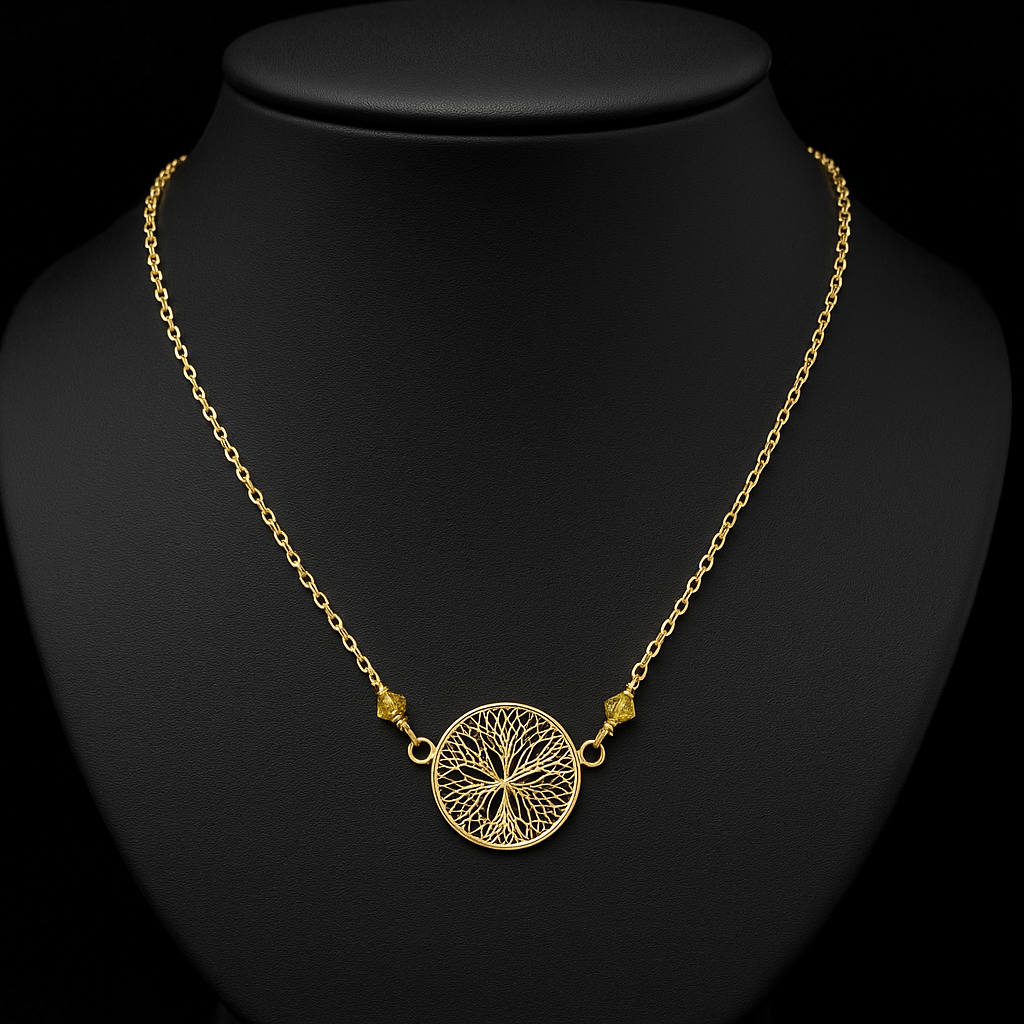 Collier filigrane rond grenat jaune
