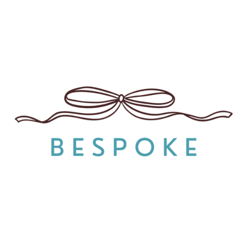 An illustrated logo with a brown bow above the word 'BESPOKE' in blue and yellow letters, and three lines to the right of the word.
