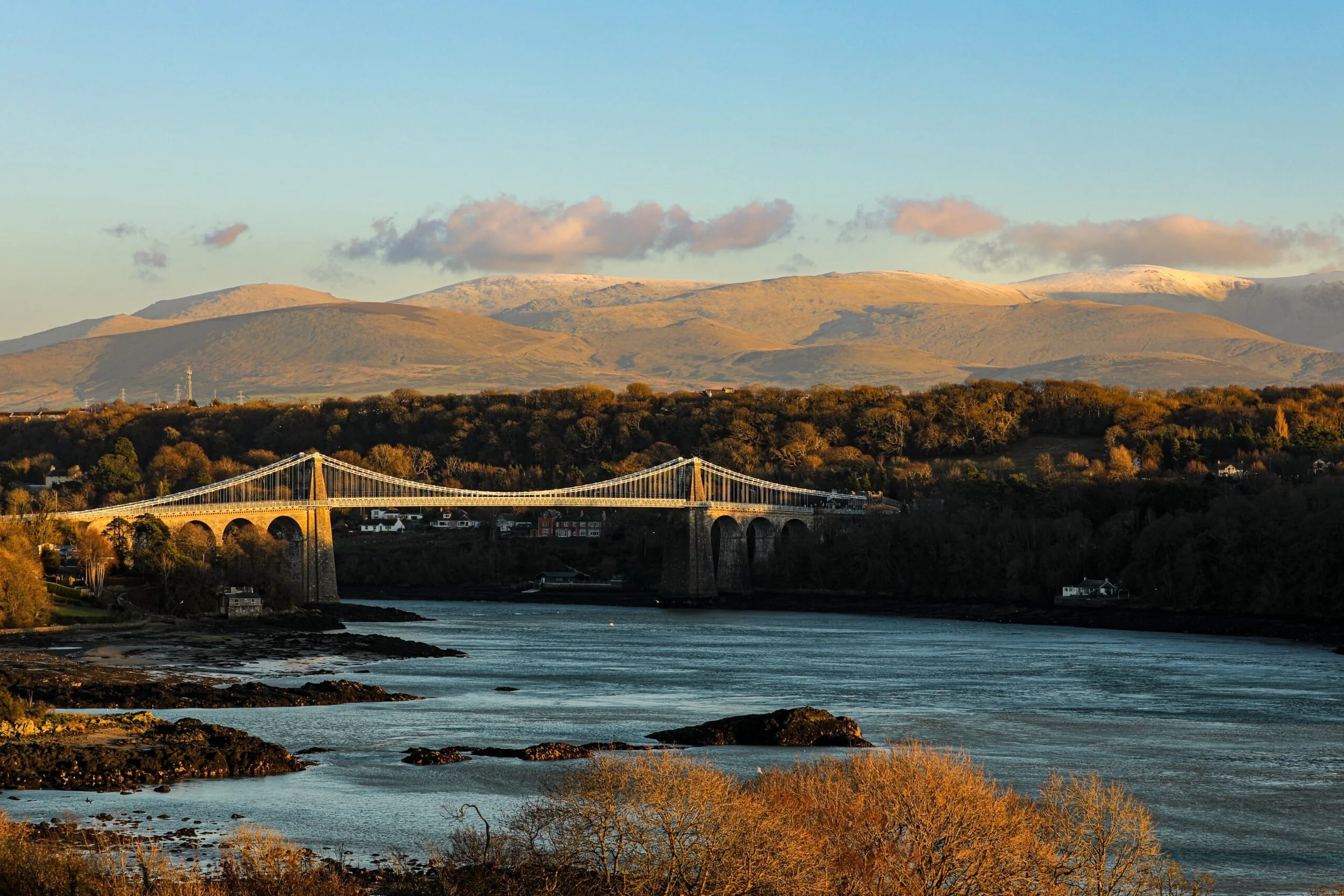 Menai Suspension Bridge at Sunset