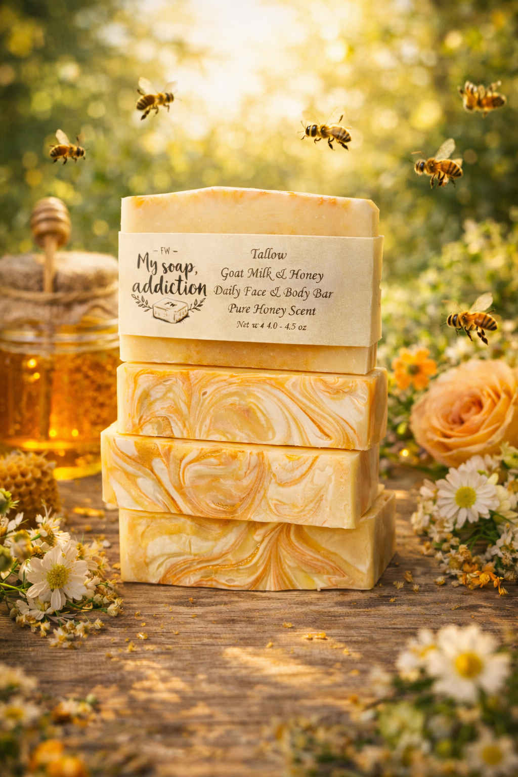 Goat Milk & Tallow Soap Pure Honey Scented 