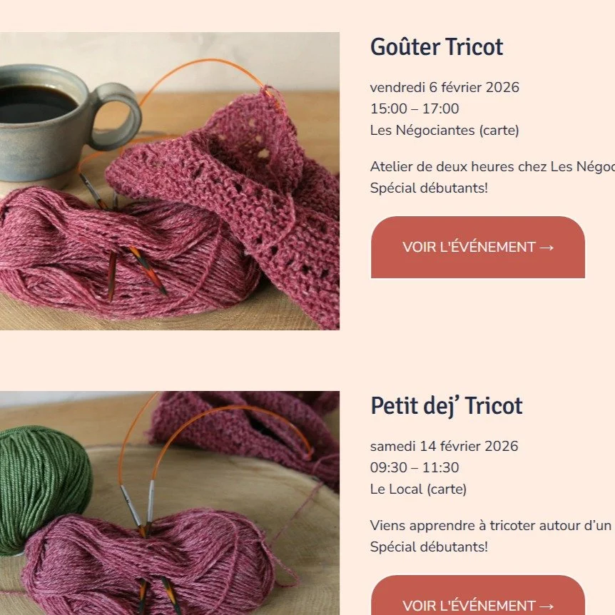 Retrouvez le planning des ateliers tricot sur mon site, lien en bio