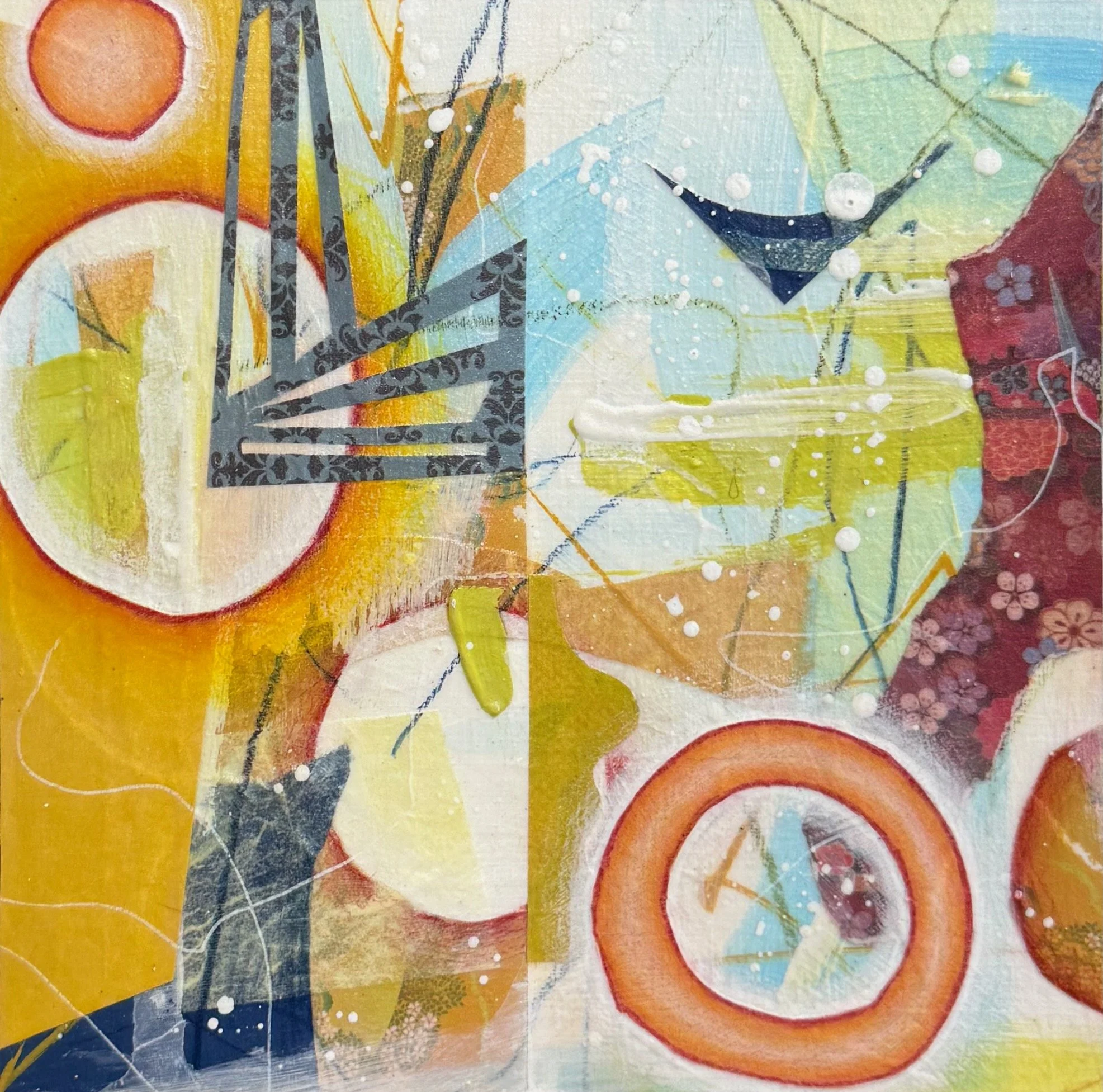 SUMMER 2025 (3), 6"x6", mixed media on paper, August 2025