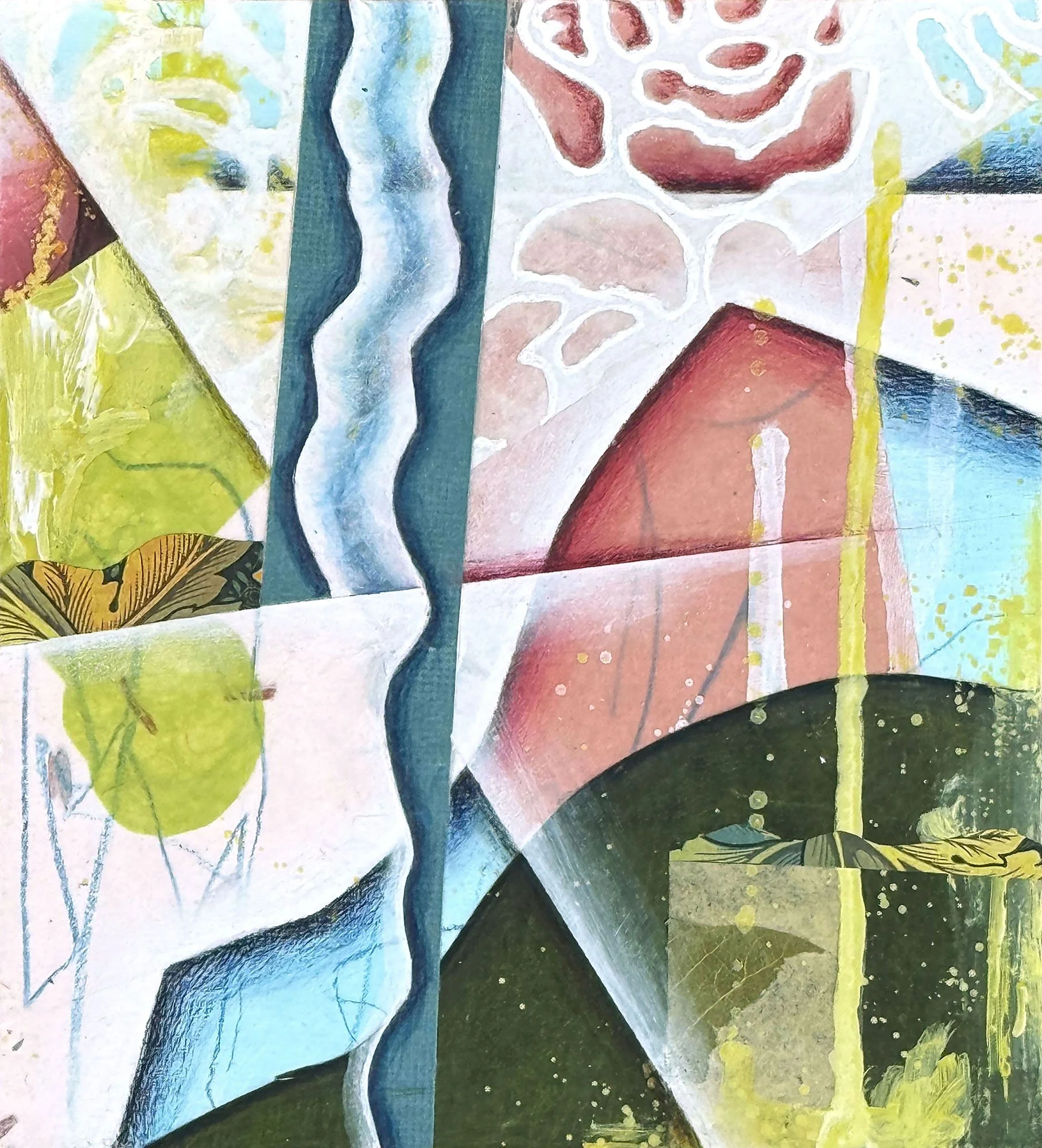 FALLING WATER 3,  7.5"X6.875",  mixed media on mat board,  March 2026