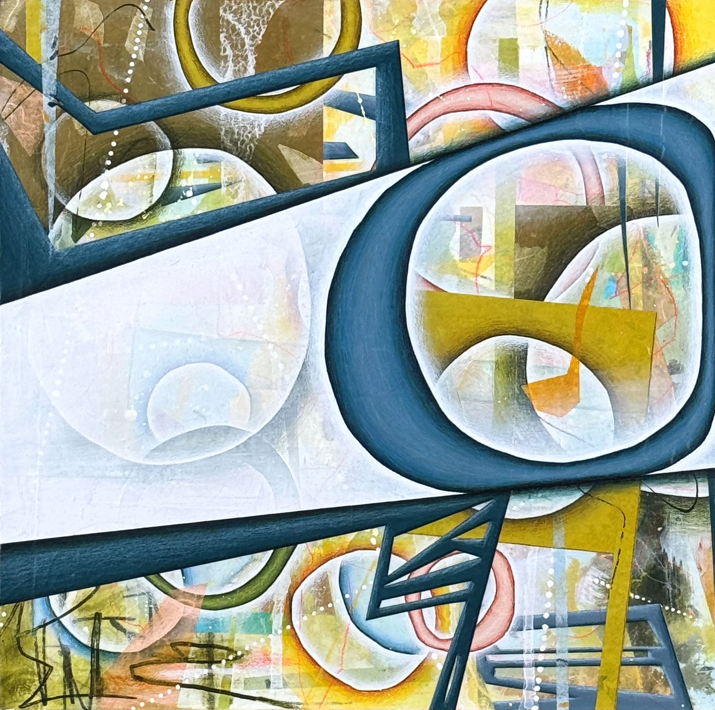 SQUISHED CIRCLE, 17.5"x17.5", mixed media on canvas, May 2025