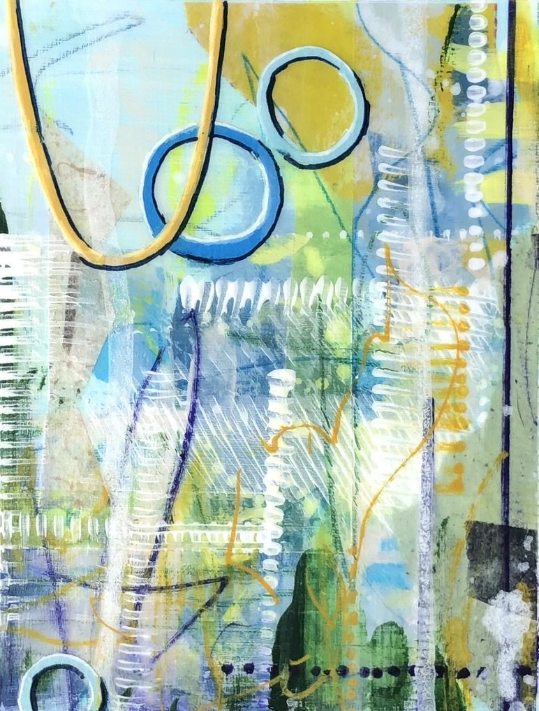 POSTCARD PAINTING 22, 7"x5.5", mixed media on cardstock, August 2024