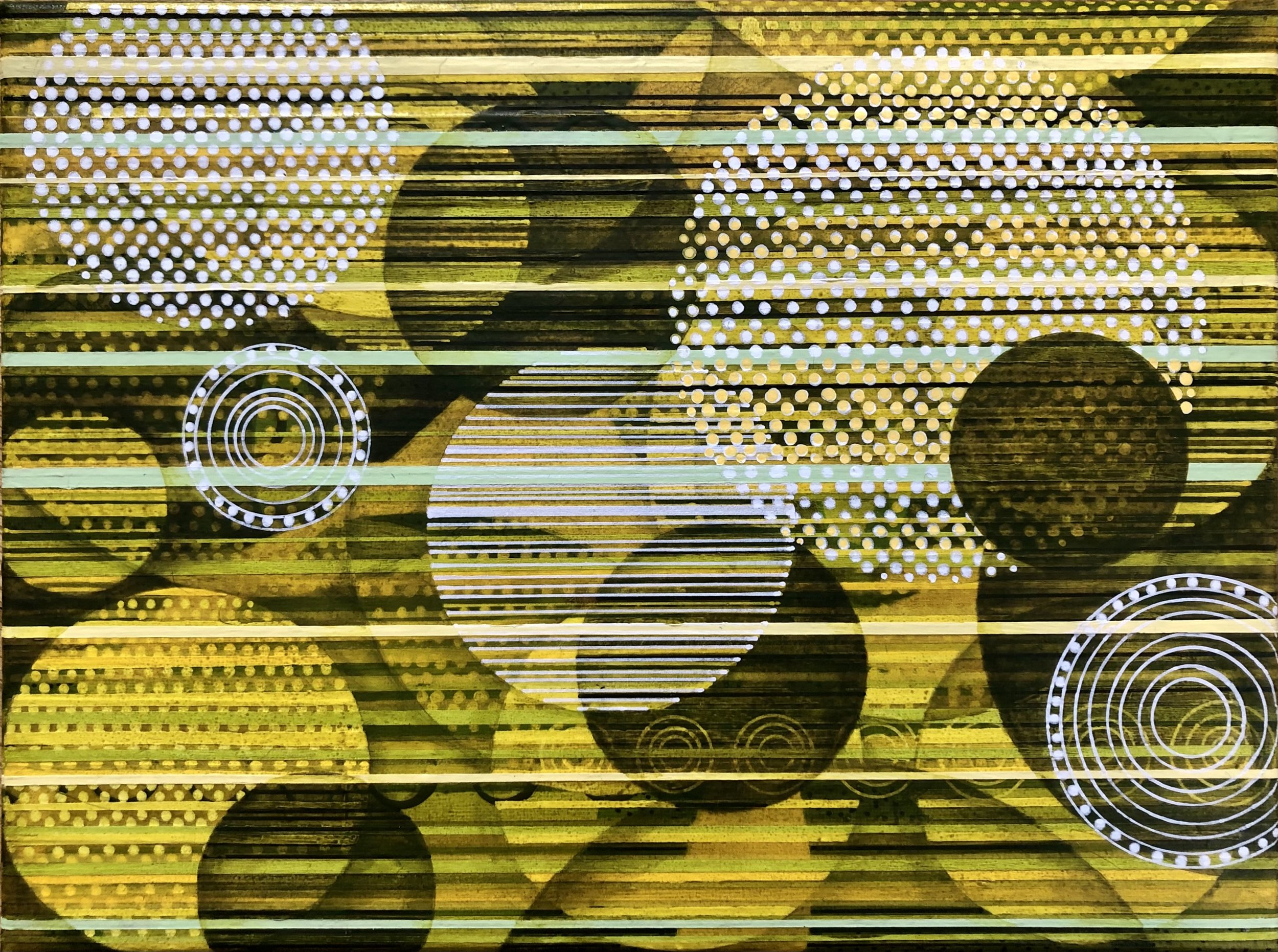GREEN STATIC (CIRCLE PAINTING #1), 9"x12", mixed media on canvas, March 2022