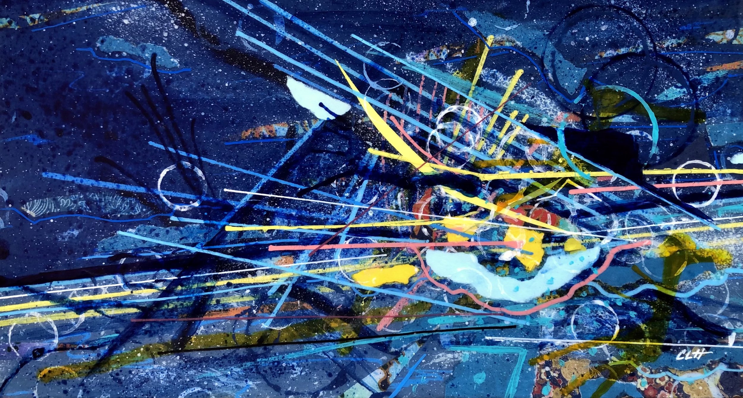 CAT BENEATH AN OVERTURNED CHAIR, 6"x10", mixed media on canvas, March 2021