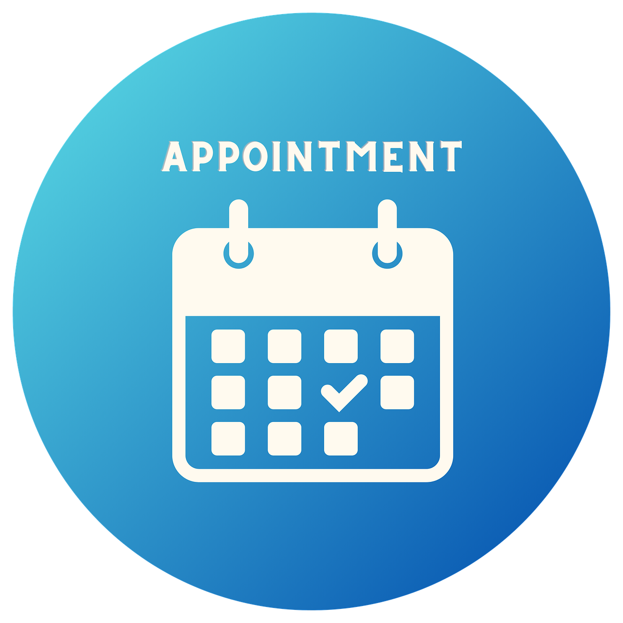 Blue circular icon with a calendar and a checkmark, and the word 'Appointment' above it.