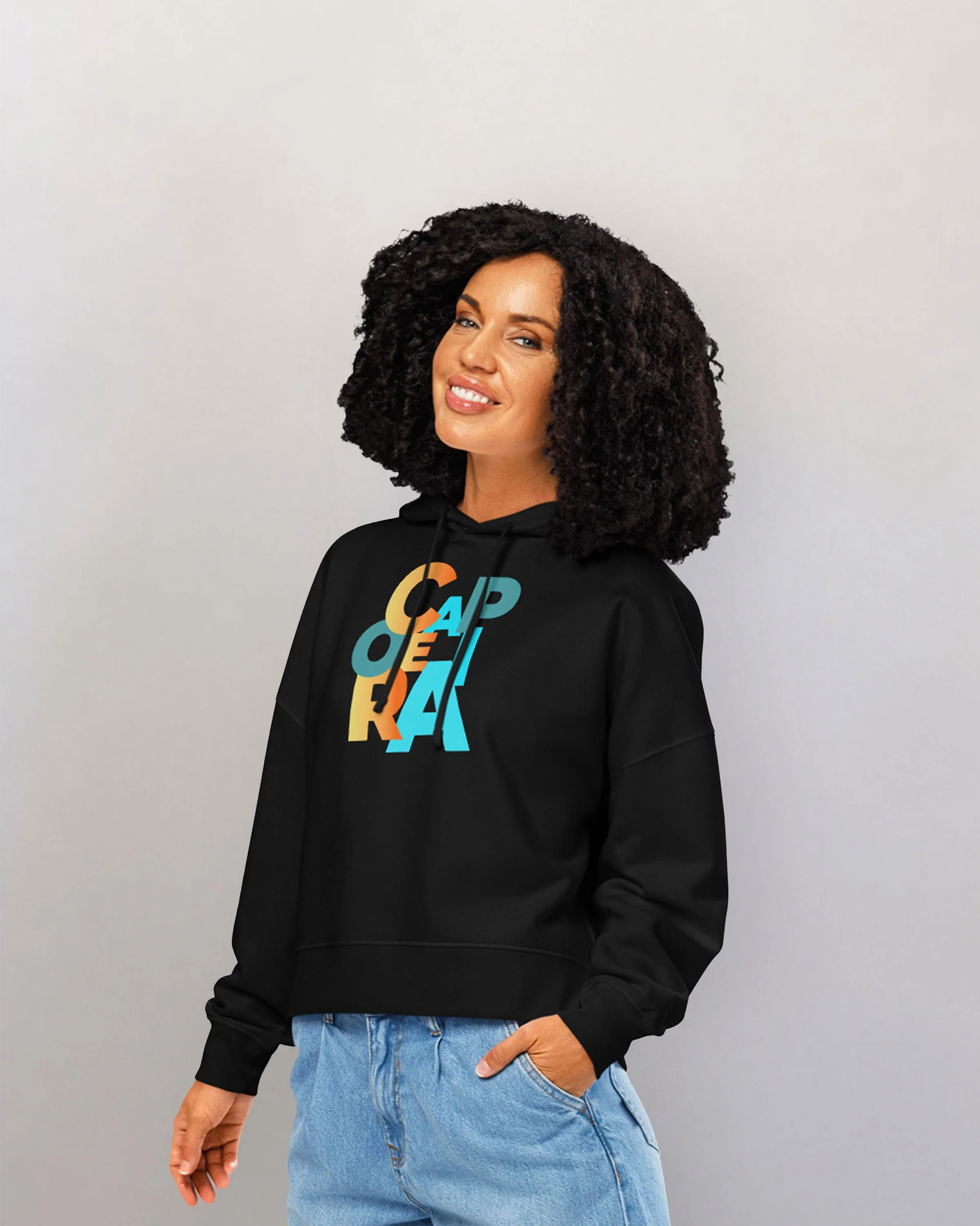Women’s Black & White Organic Mid-Weight Pullover Hoodie | CAPOEIRA Print