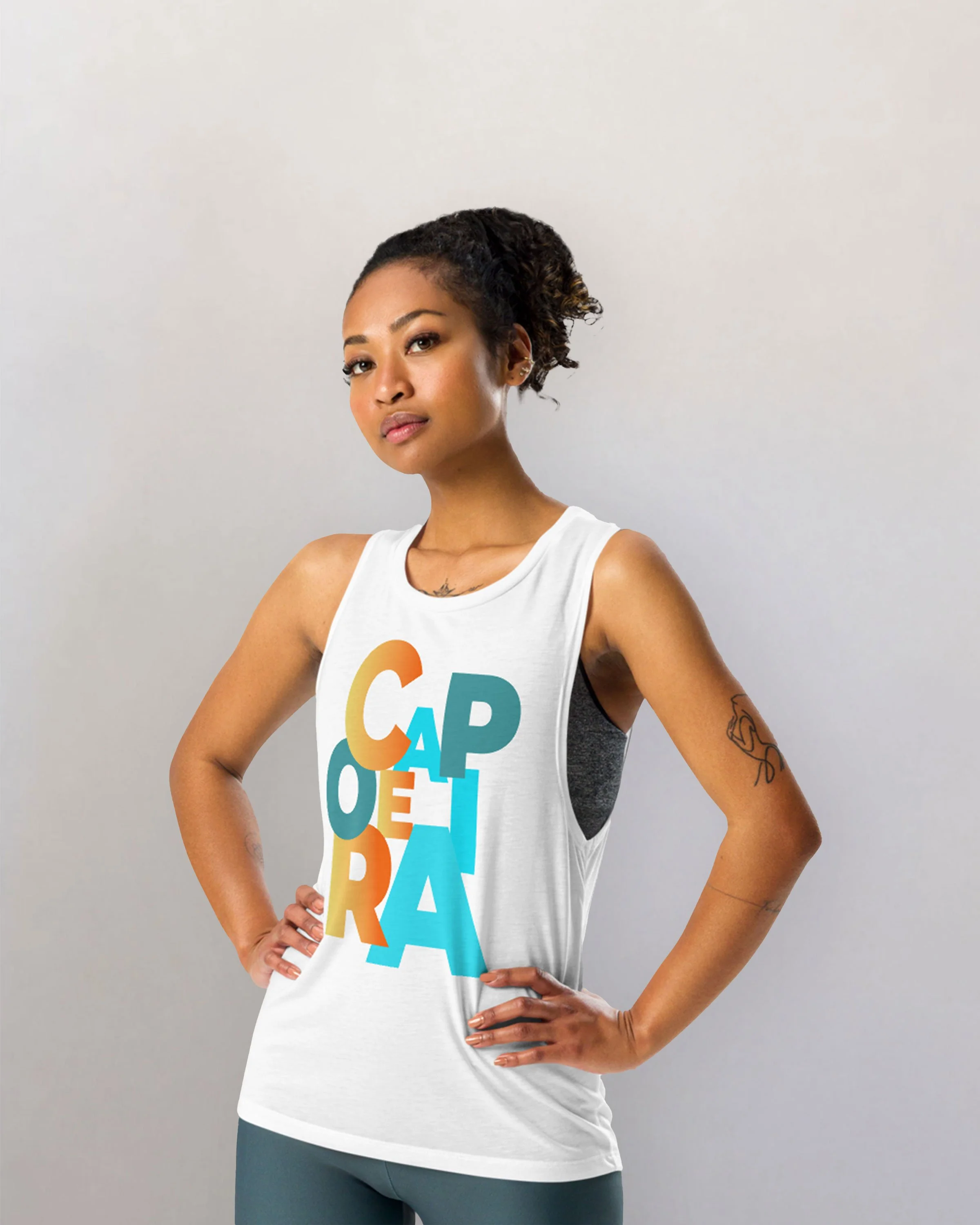 Women’s White Muscle Tank | CAPOEIRA Print