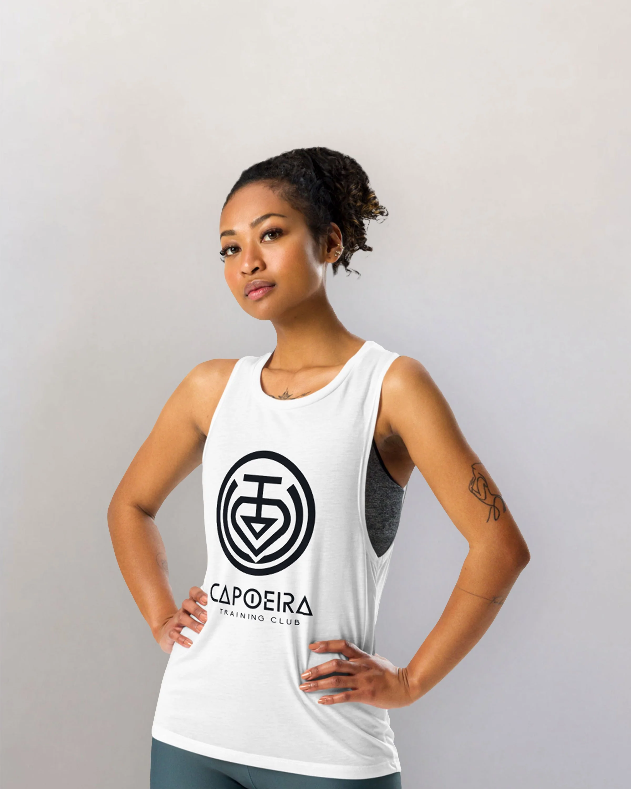 Women’s White Muscle Tank | Black CTC Logo