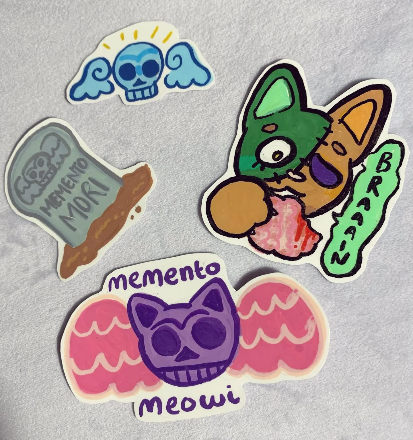 been doing some silly acrylic marker doodles on sticker scraps to create one of a kind stickers!! thinking about doing packs of these; opinions? they are basically like mini originals but sticker form ( &acute; ▽ ` ) #originalart #markerillustration 