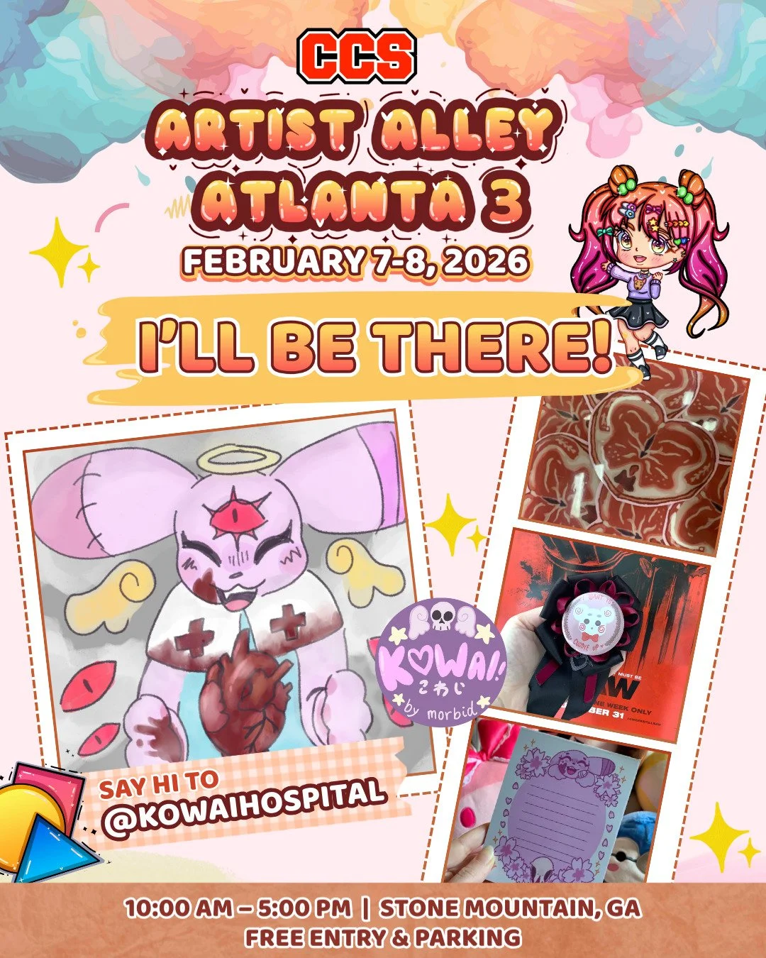 catch us kicking off our 2026 season at CCS on Feb 7-8 for Artist Alley Atlanta <3333 will have new and returning wares! see you there!!!