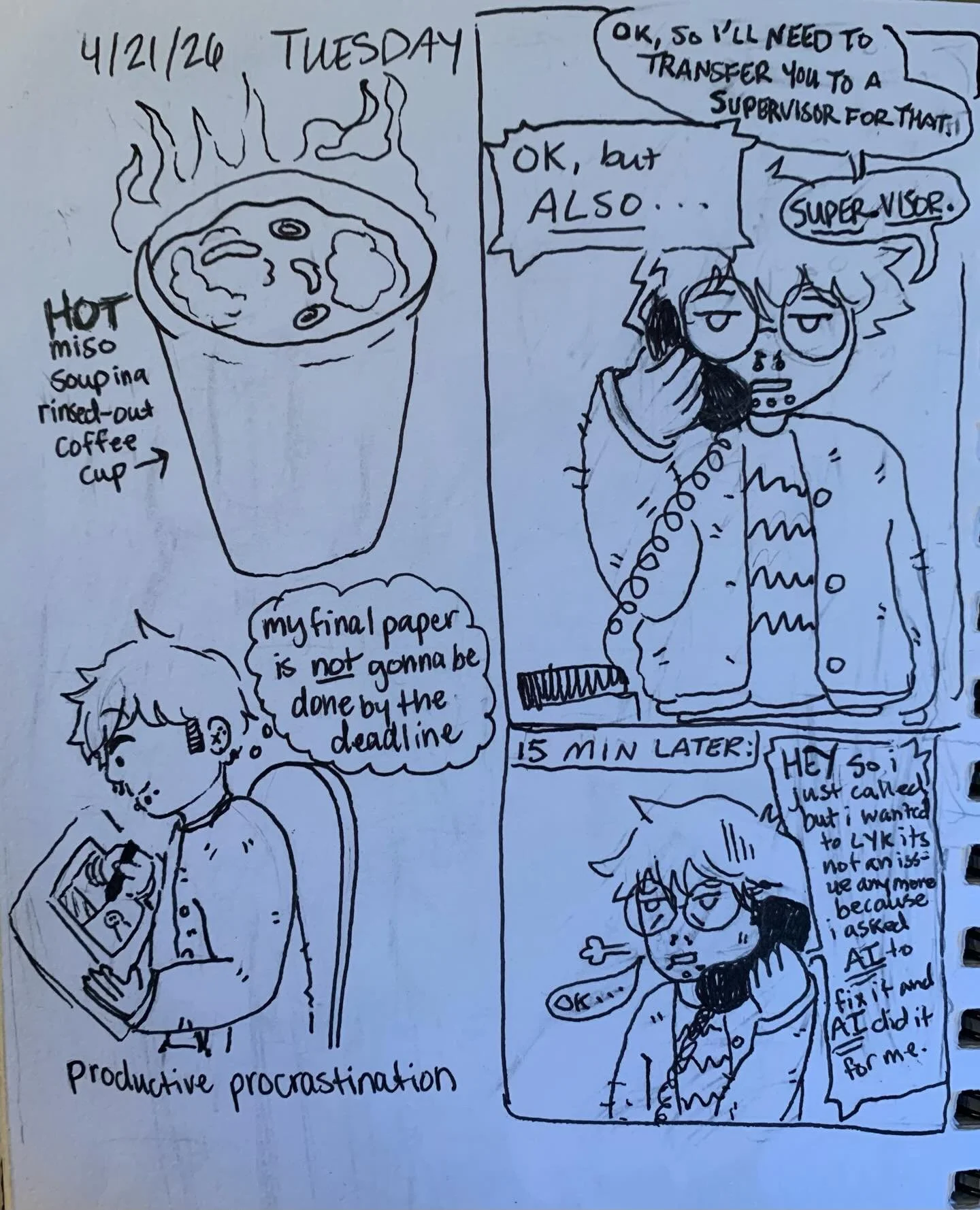 drawings about tuesday. i did finish my paper on time btw #comicsartist