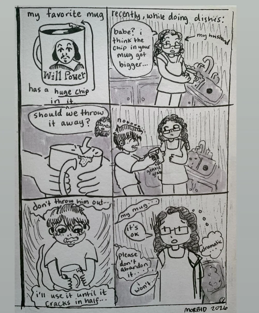 comic about my fav mug 
maybe i'll scan all these nicely and make them into a zine at some point #comicartists #dailycomic