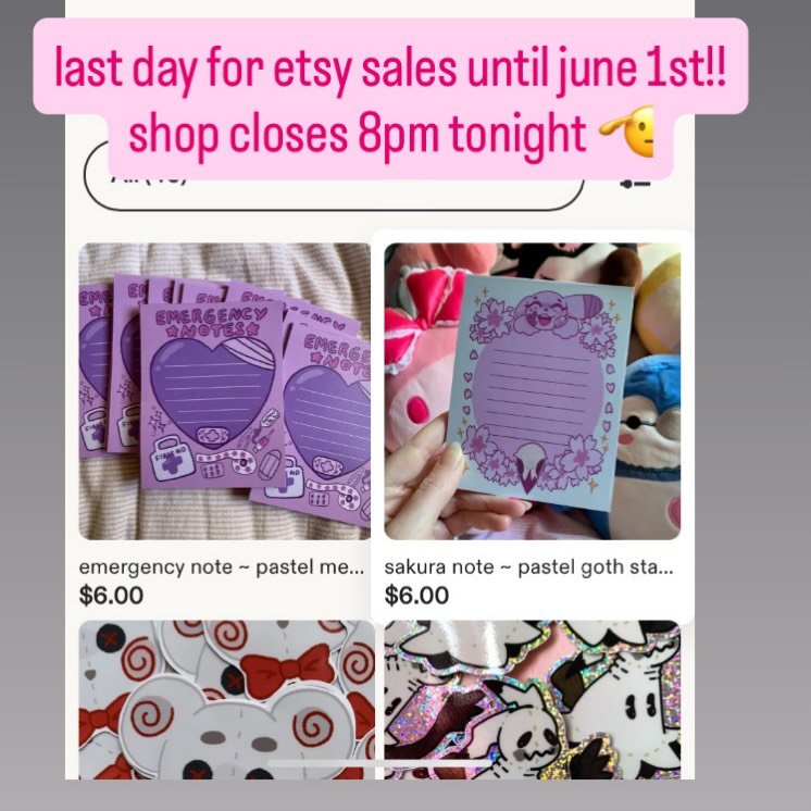hiiii umm i kept my online stuff going for an extra couple days bc had to take a rain check on my market plans today 🥲 online closes tonight 8pm, final day for orders until june 1st to give me time to move to my new apartment!! still doing local pic