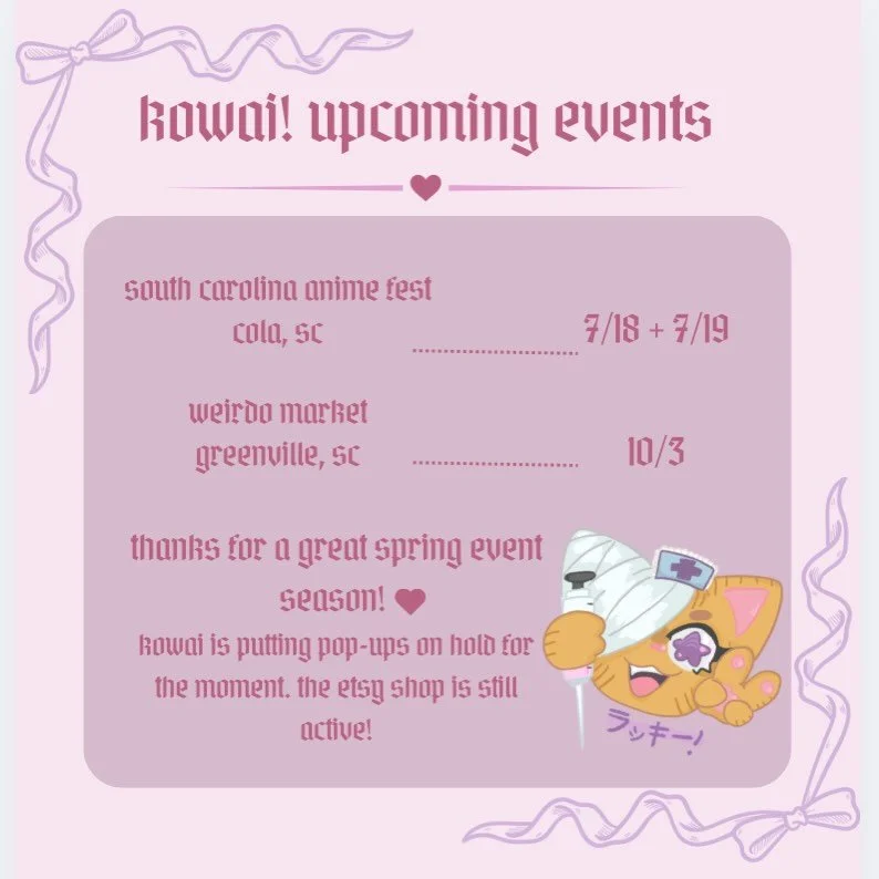 short list of our last two planned events for this year 🥺 thank you to everyone who came out to see us in the first half of 2026!! i've decided to take a break on pop-ups and markets for the rest of the year to focus on getting my creative spark bac