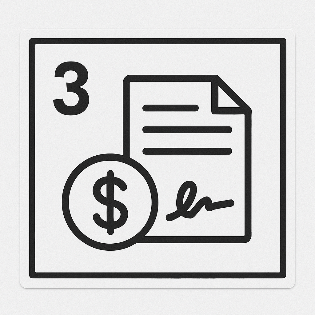 Illustration of a check with dollar sign and number 3, representing a financial transaction or payment.