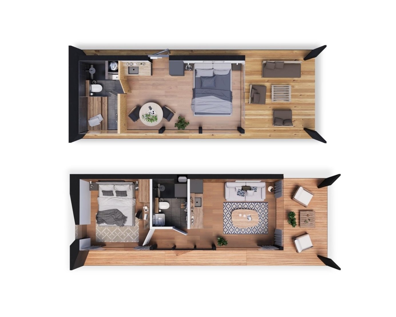 Two options for your holiday nest. Beautiful tiny houses with large panoramic mirror windows. Full comfort, breathtaking views.