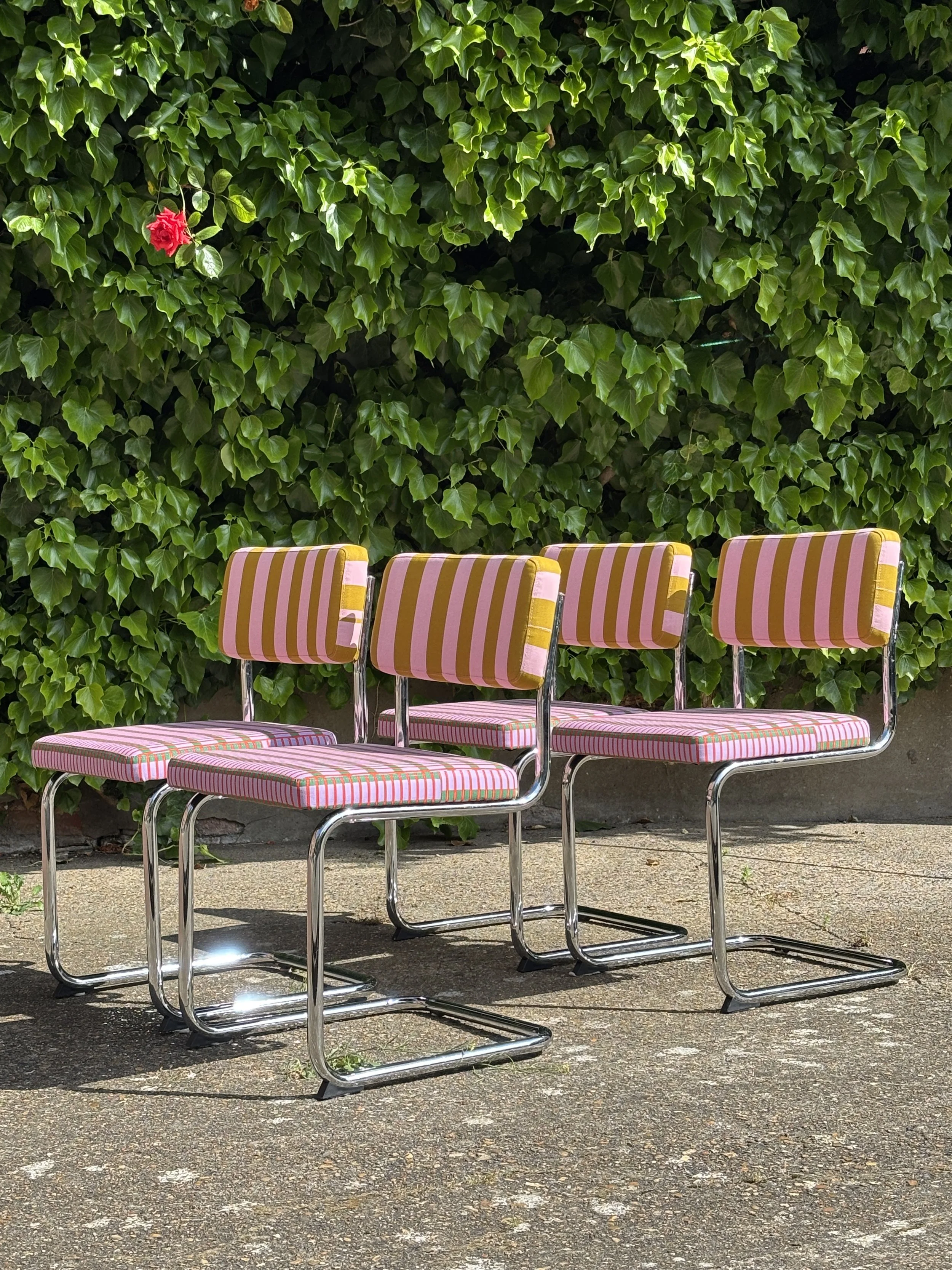 Tesammans Fabric Habitat Cantilevered Chrome Chairs2.JPG