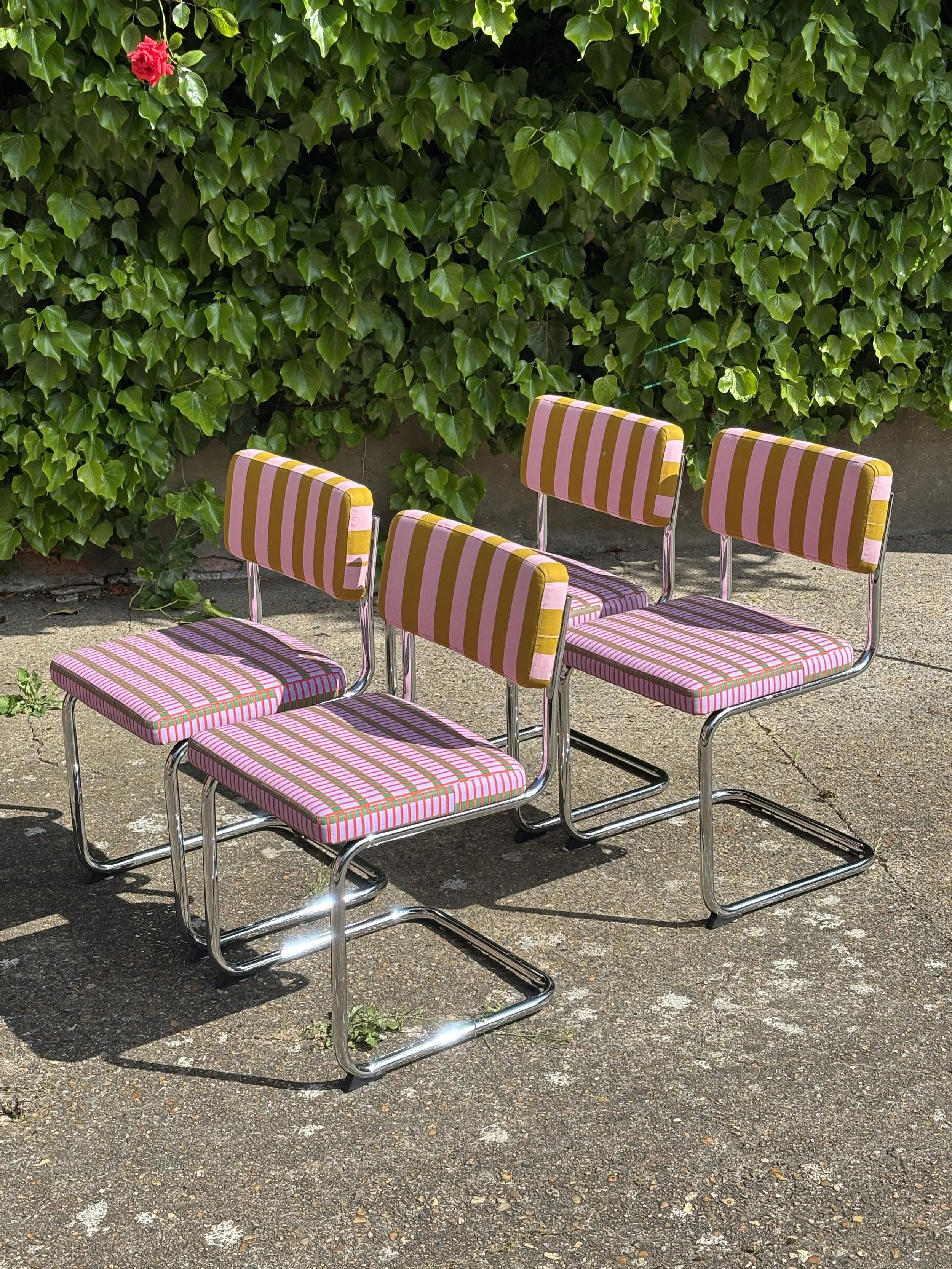 Tesammans Fabric Habitat Cantilevered Chrome Chairs3.JPG