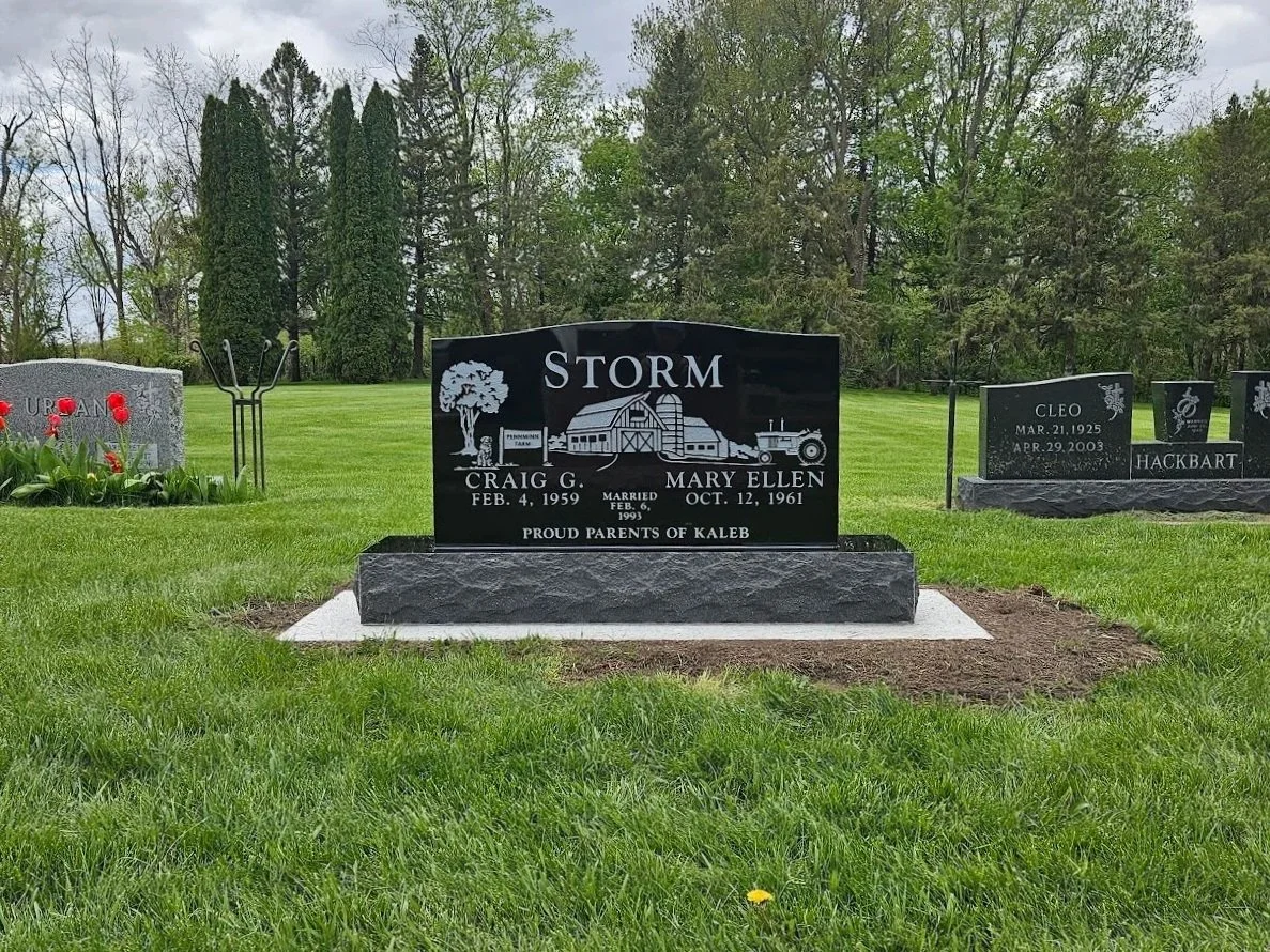 Jet Black Monument with a Sand blasted Farm Scene