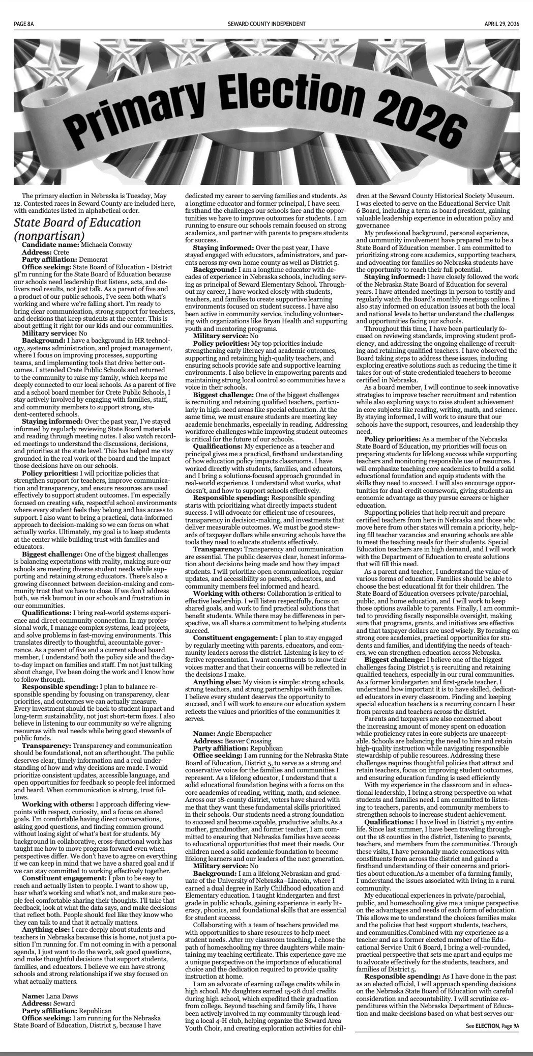 In this week’s editions of The Seward Independent, The Milford Times, The Crete News, The Friend Sentinel, and The Wilber Republican newspapers.