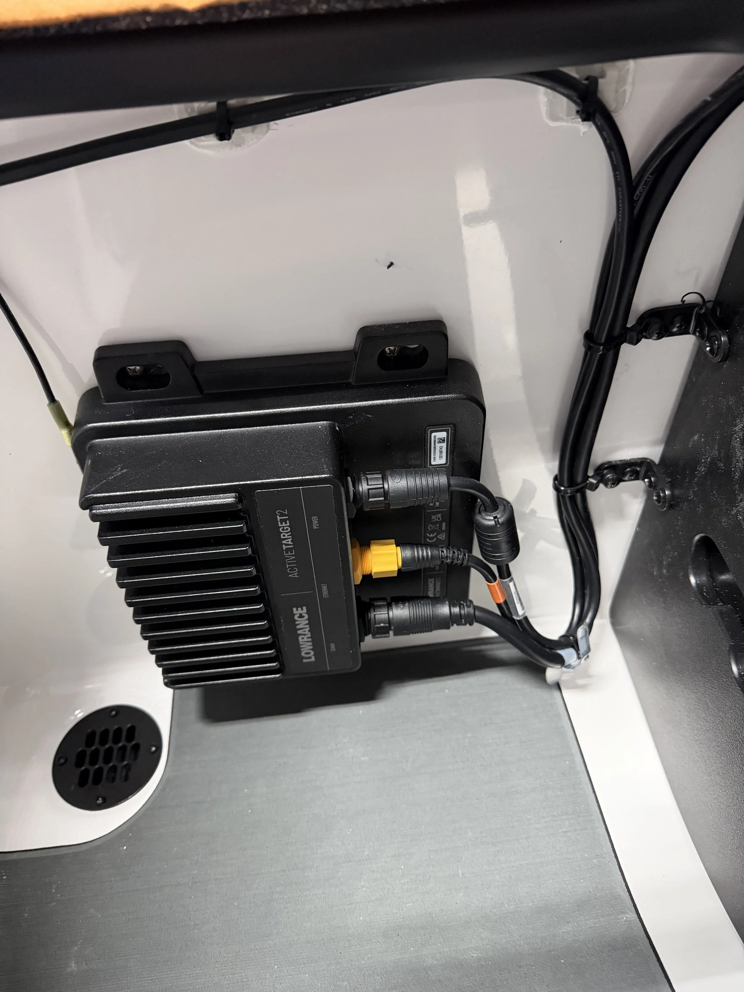Lowrance Active Target 2 module installed on Jacob Powroznik's 2026 Falcon tournament boat
