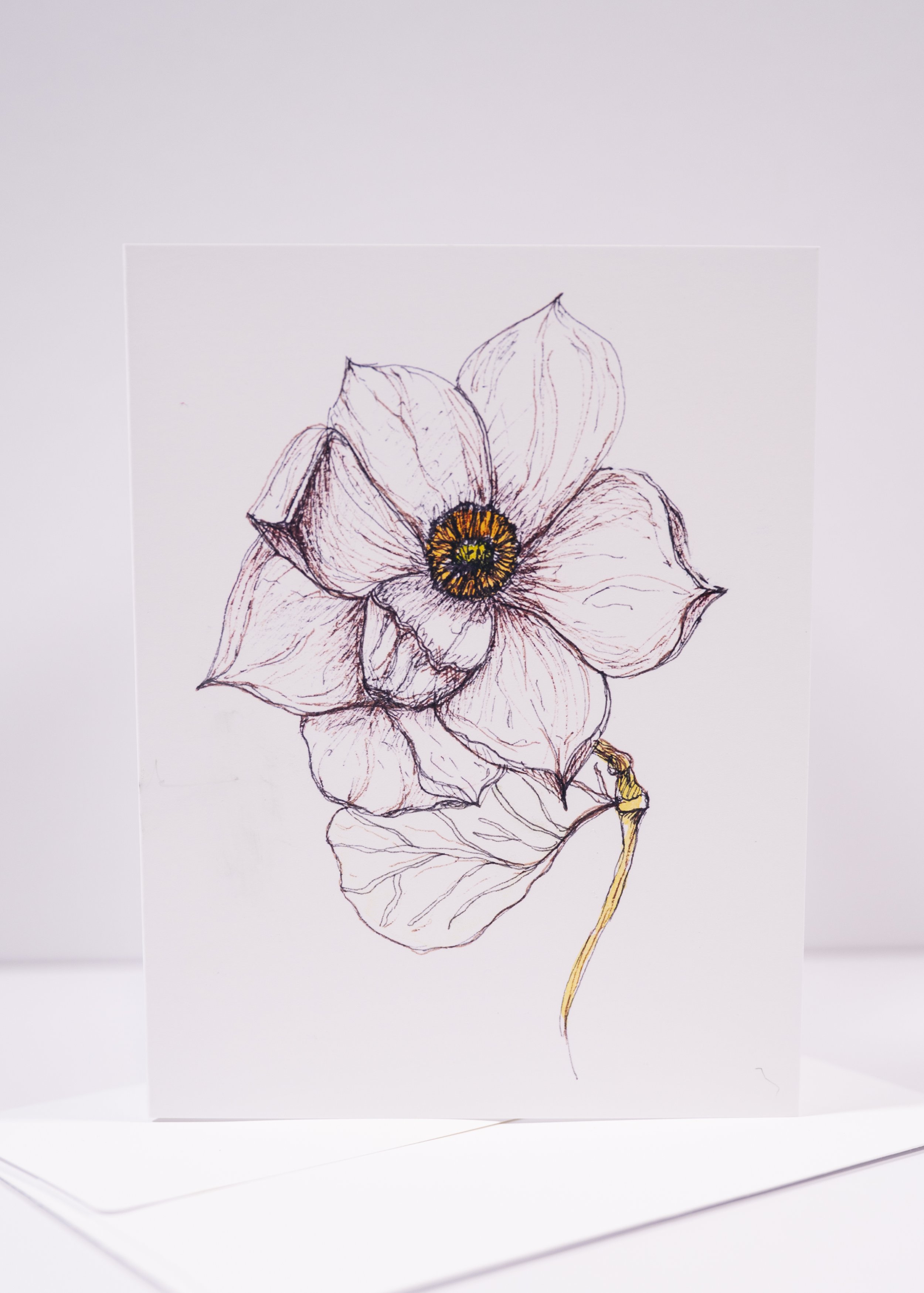 GREETING CARD / Pen & Ink White Flower