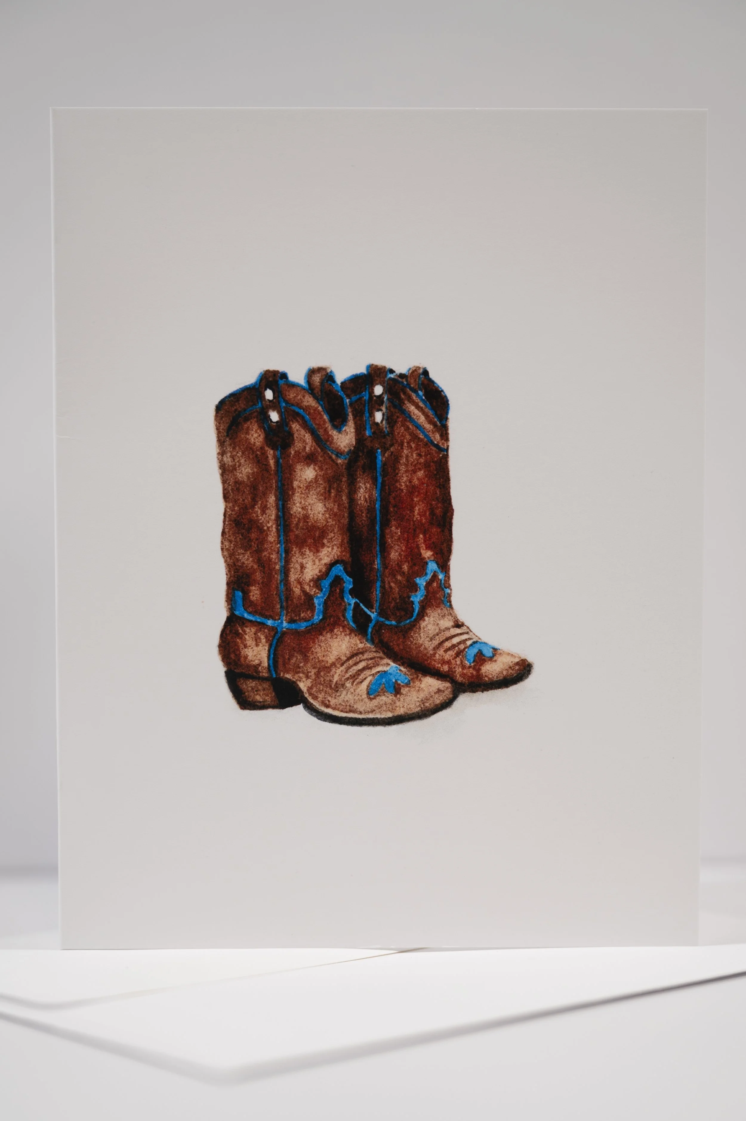 Brown Cowboy Boots Watercolor Greeting Card