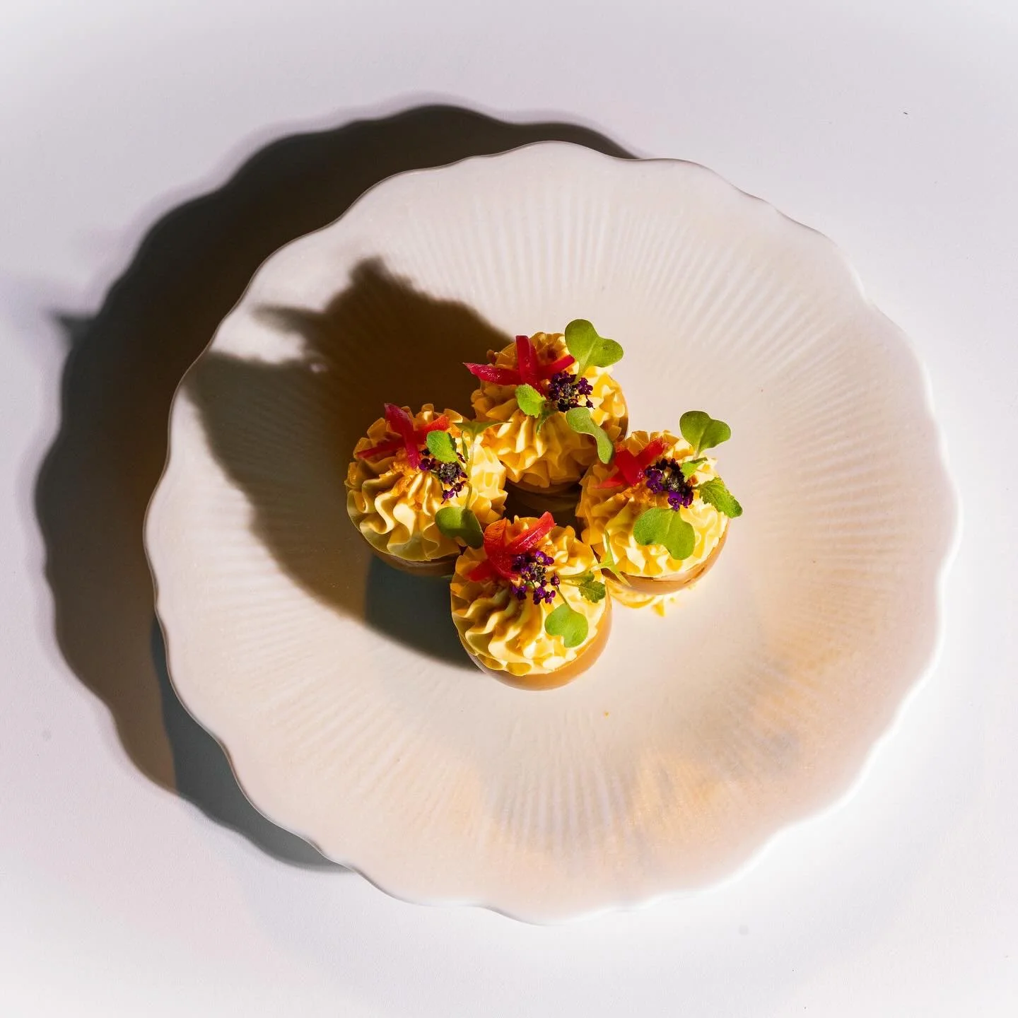 Deviled Adobo Egg!

Pickled egg in soy and vinegar, whipped egg mousse, pickled onion, and crispy garlic.

When I was a kid, money was tight. Some days we couldn&rsquo;t buy chicken or any protein for even the simplest dishes, so my mom would make ad