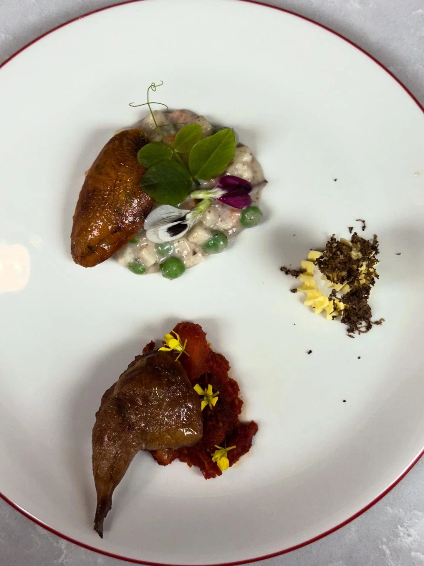 PUGO 🕊️

Lechon Quail Breast with Sipo Egg
English Pea, Jicama, Carrot, Mushroom Cream and
Truffled Deviled Quail Egg

Embotido-Stuffed Quail Leg
Sundried Tomato Marmalade

From our Valentine&rsquo;s Tasting Menu.
For the lovebirds. 💕

#Pugo #Filip