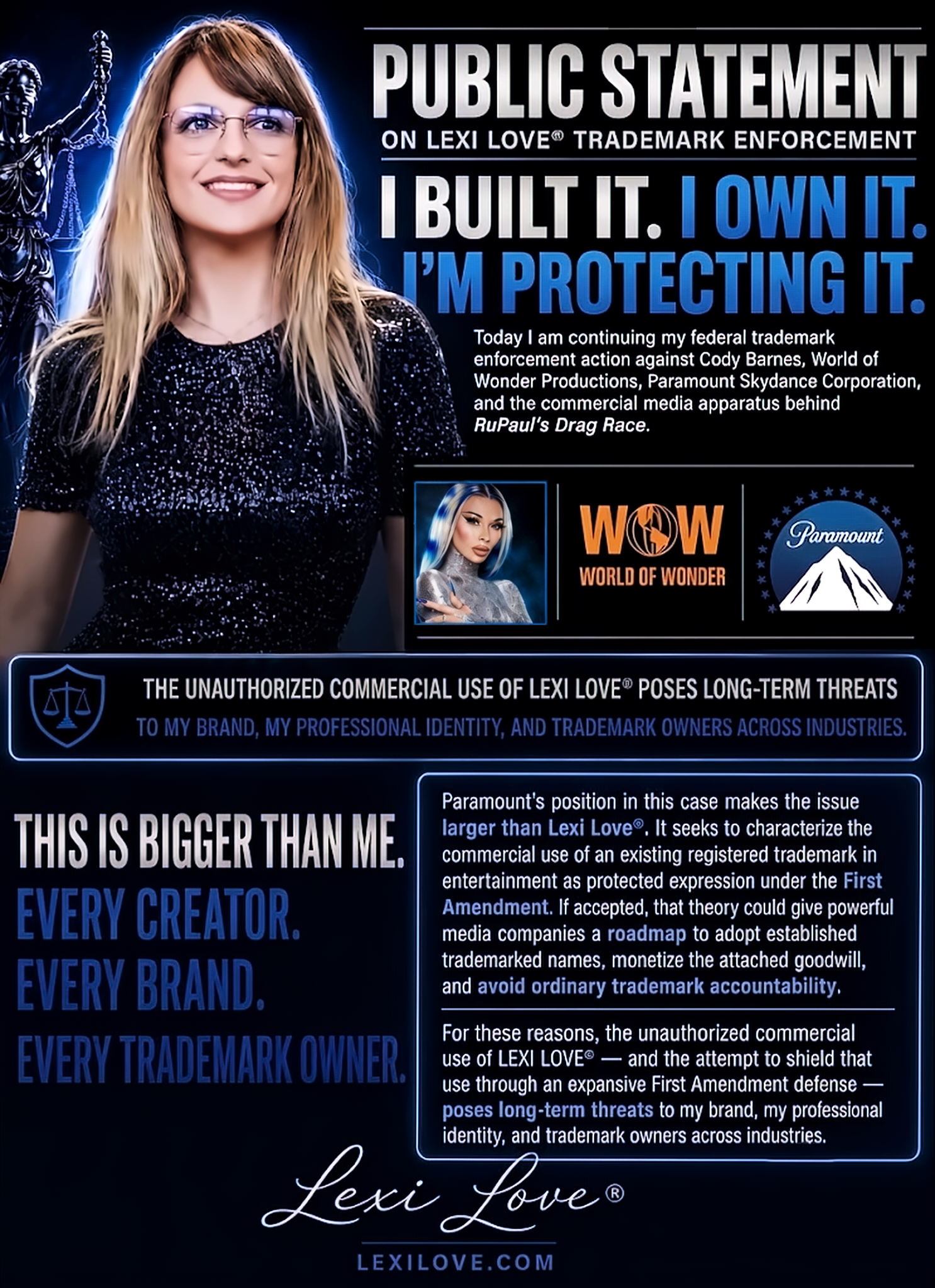 Public Statement on Lexi Love® Trademark Enforcement v. Paramount, WOW, Cody Barnes