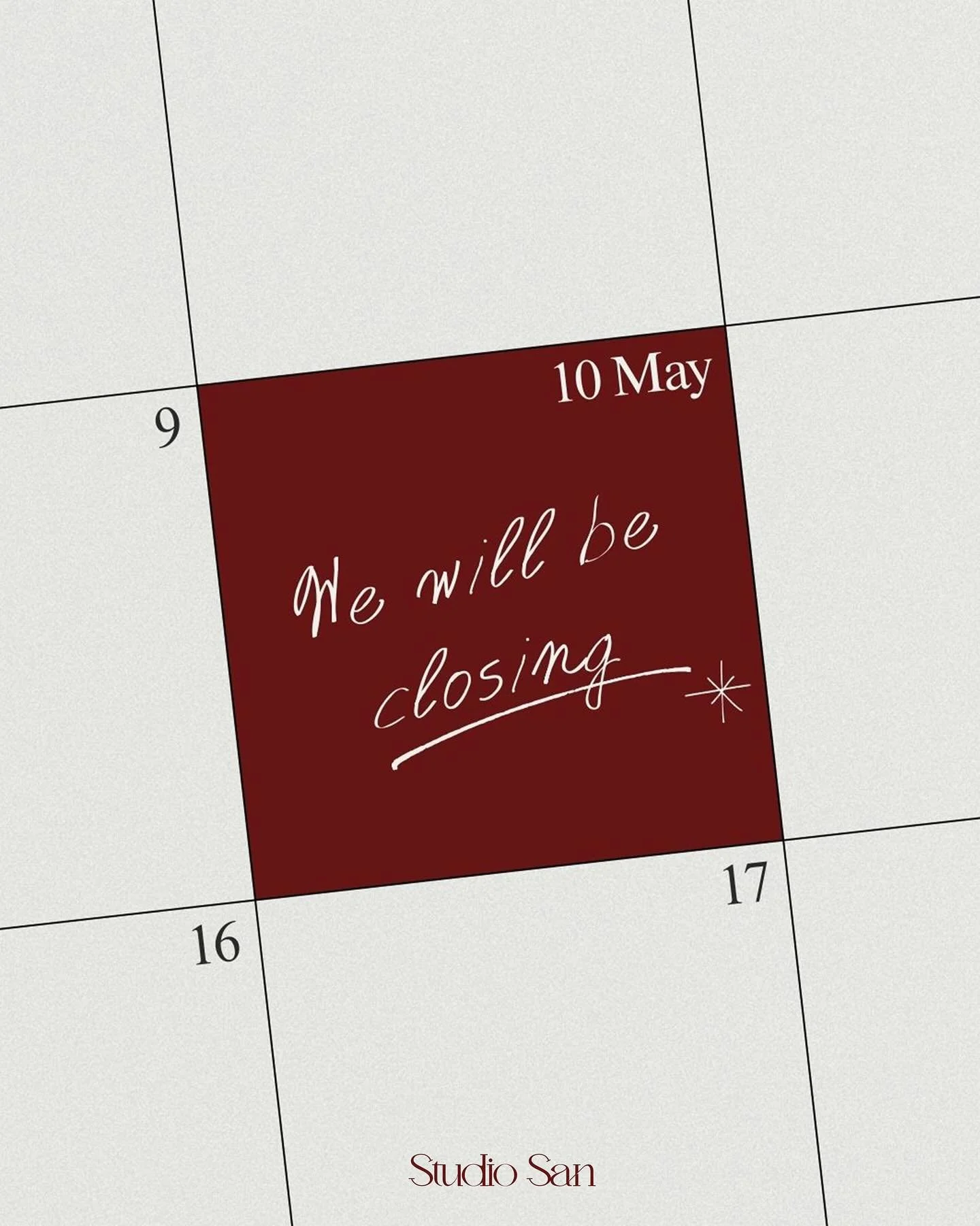 As I&rsquo;ll be returning to Korea in May, Studio San will be closing on May 10.

What started as &lsquo;let&rsquo;s try this for a year and see what happens&rsquo; turned into something much bigger than I expected.
Thanks to all the interest and su