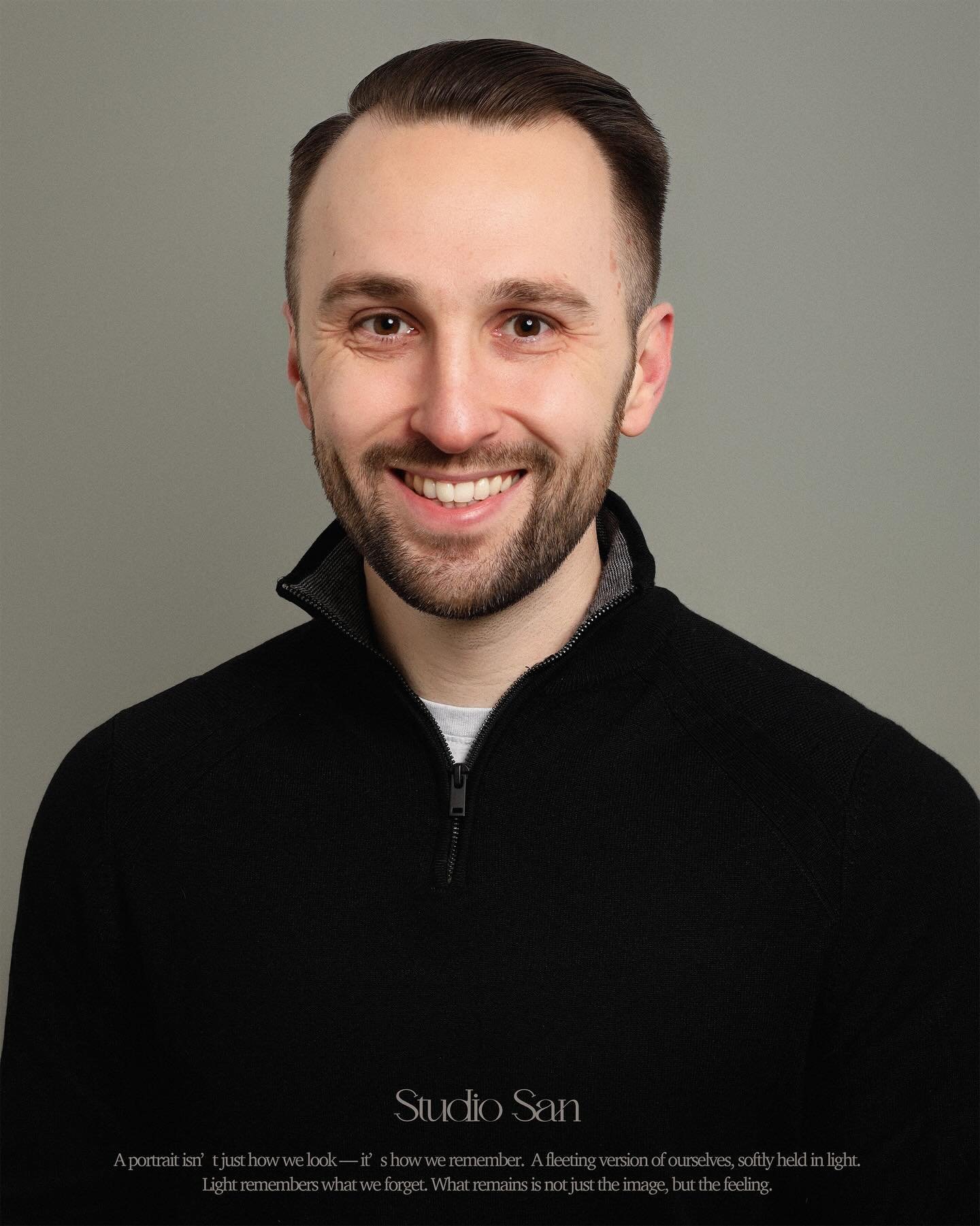 A clean and polished headshot.
He was kind, with sharp and intense eyes that held a quiet confidence.