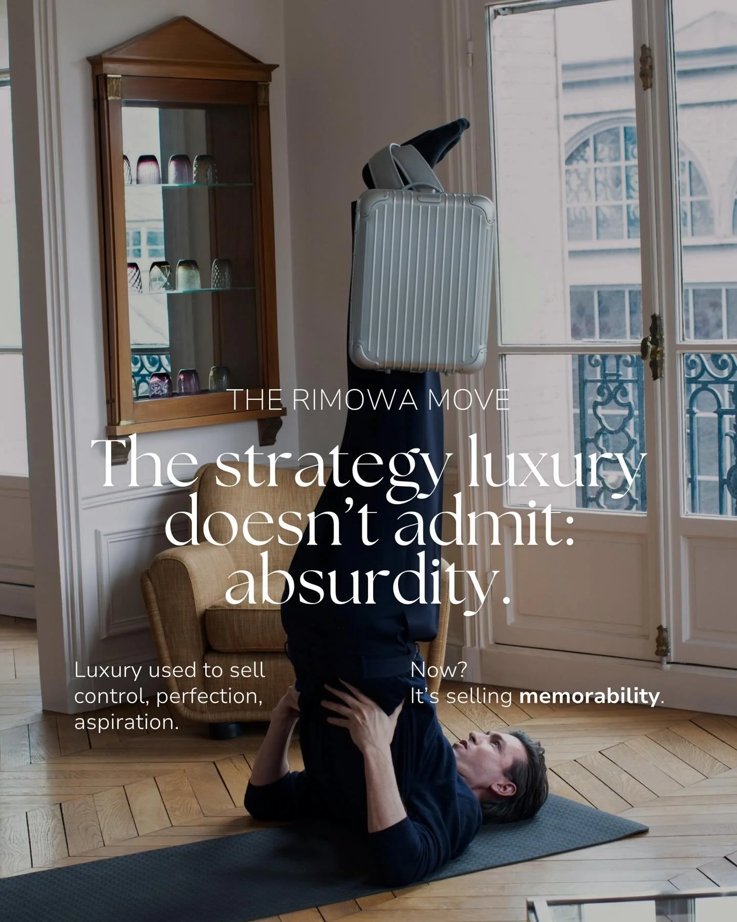 Absurdity is becoming a serious strategy.
With its latest campaign, Rimowa steps away from polished travel codes and leans into something far more disruptive: unpredictability.

In an attention economy where everything looks the same, weird becomes m