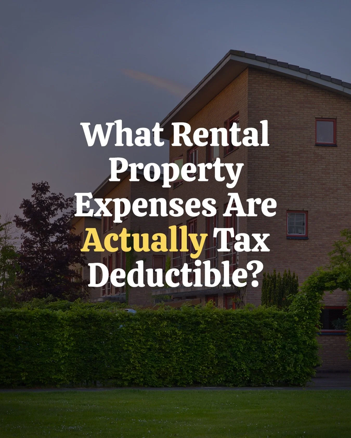 Most landlords aren&rsquo;t sure what&rsquo;s actually tax deductible.
 
Here&rsquo;s the simple version:
 
&bull; Mortgage interest
&bull; Property taxes
&bull; Insurance
&bull; Repairs and maintenance
&bull; Utilities (if you pay them)
 
Where it g