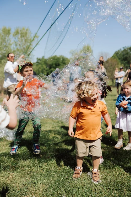 Kind Bubbles Bubble Storm show at Bay Area kids birthday party