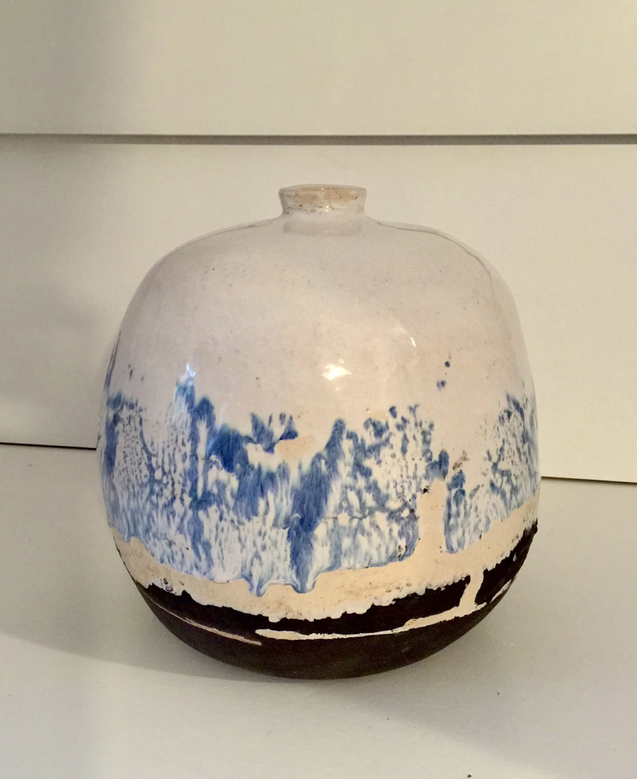 Große runde Vase/ 30 x 25 cm/ Engoben und Glasuren / verkauft