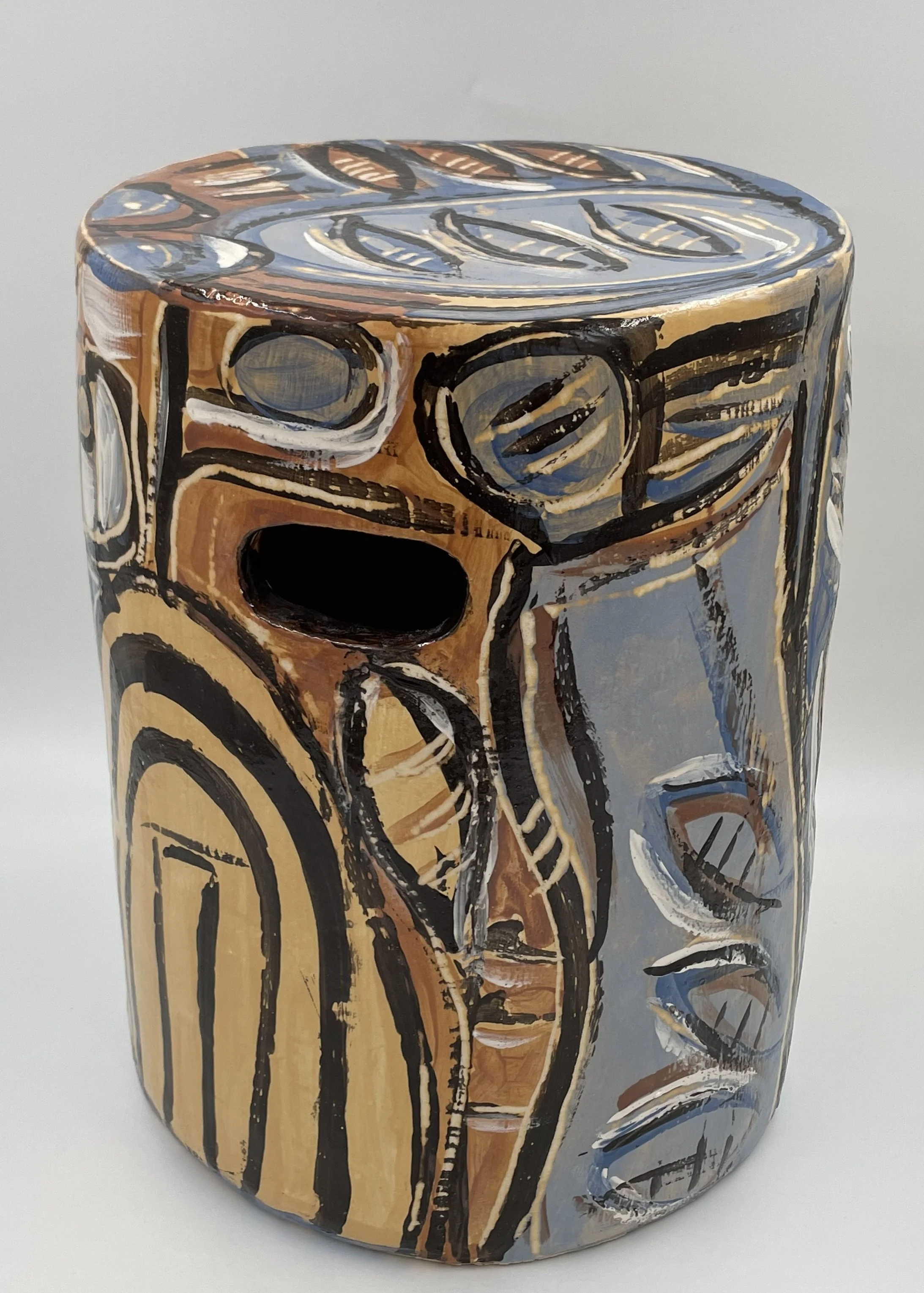 Hocker / H ca. 40cm, D ca.30cm, Engoben und Glasur / verkauft