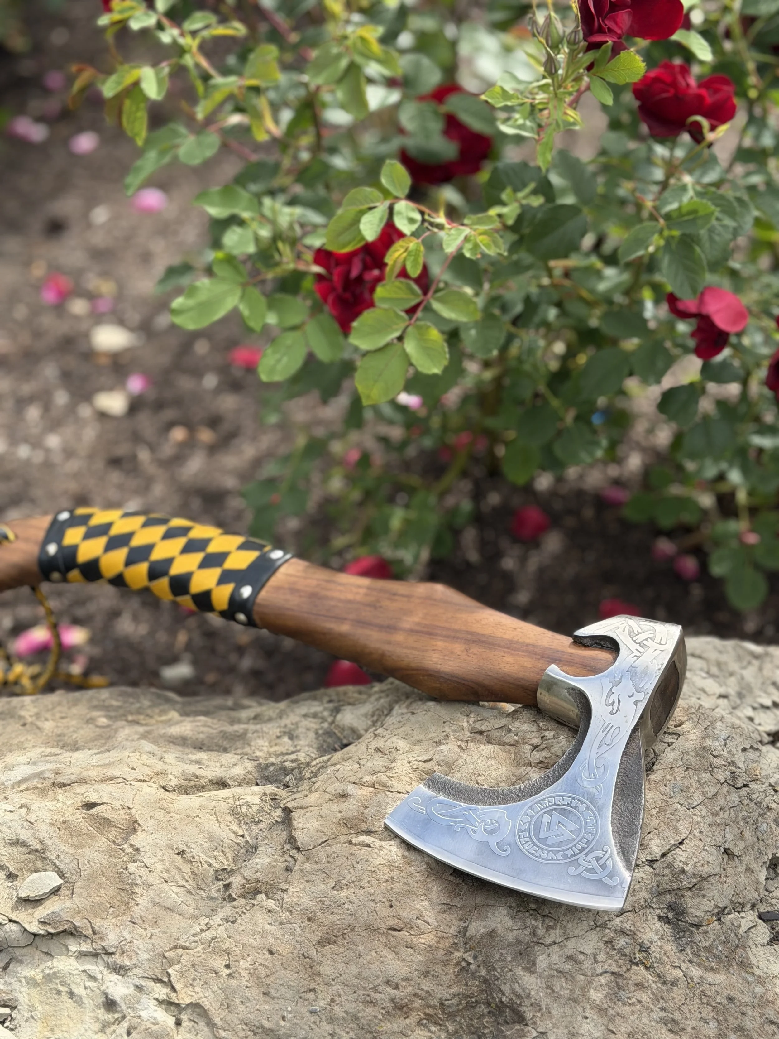 One Handed Viking Axe- Chieftans Black and Yellow