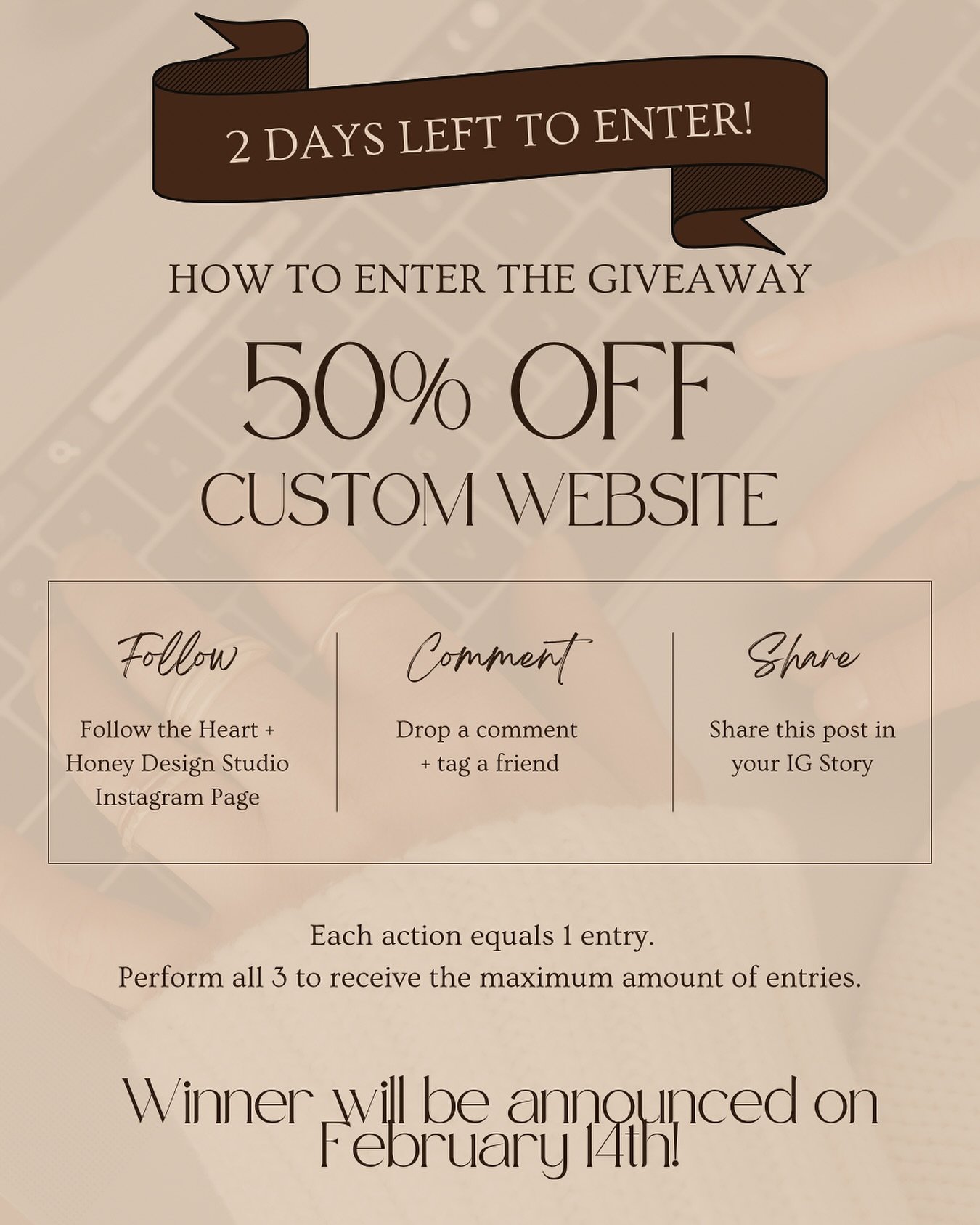 We are down to the wire!  Only two more days until I will be announcing the winner of the giveaway!  Get your entries in today to win a custom Squarespace website for 50% off!  This giveaway only comes around once a year, don&rsquo;t miss out!!

To E