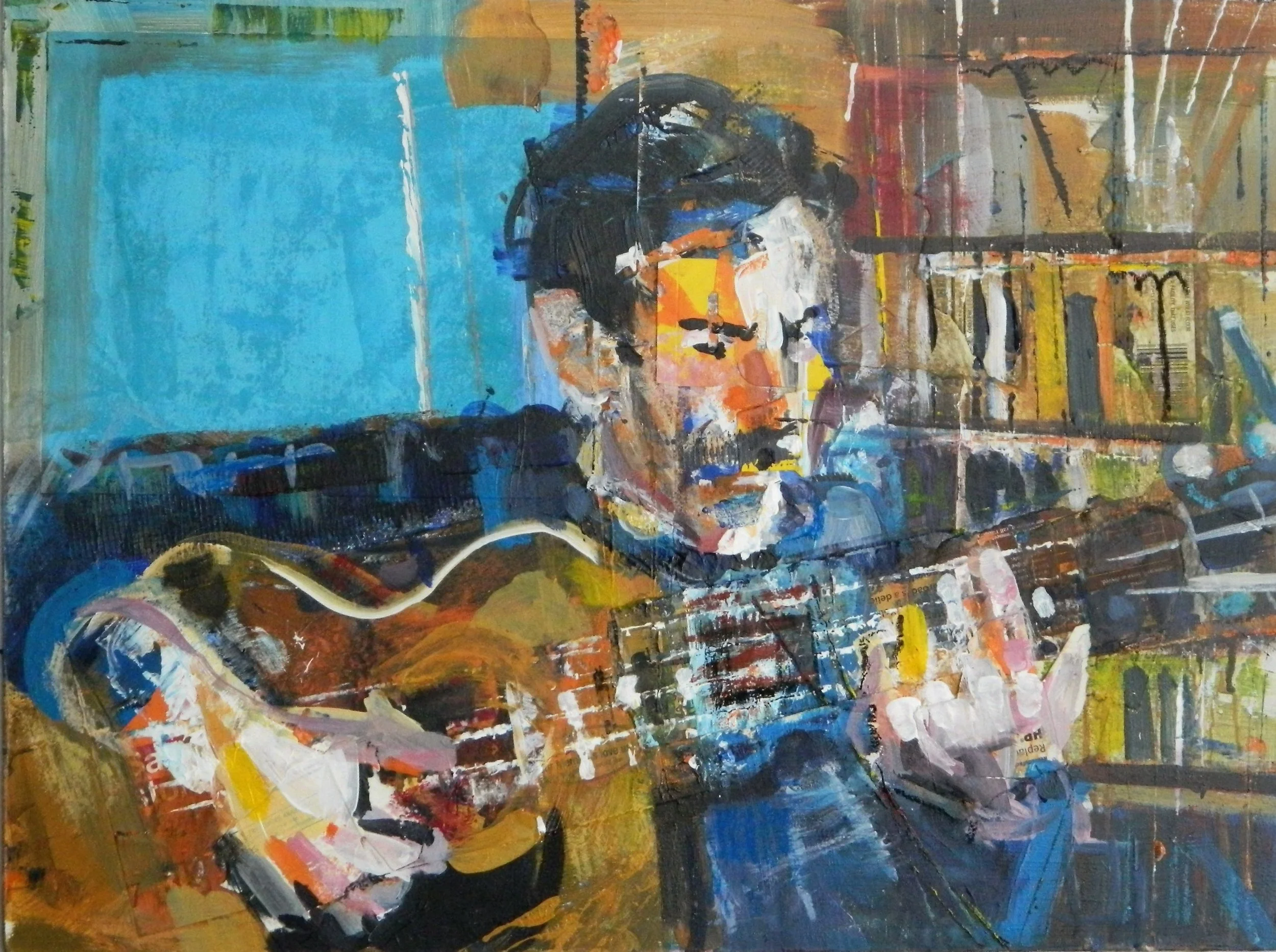 Guitar Player and bookshelf
